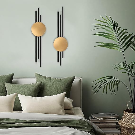 YiYa 2 Pcs Metal Geometric Wall Decor Black Lines Metal Wall Art Abstract Wall Art Modern Geometric Wall Hanging for Home Living Room Bedroom