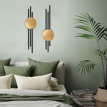 YiYa 2 Pcs Metal Geometric Wall Decor Black Lines Metal Wall Art Abstract Wall Art Modern Geometric Wall Hanging for Home Living Room Bedroom