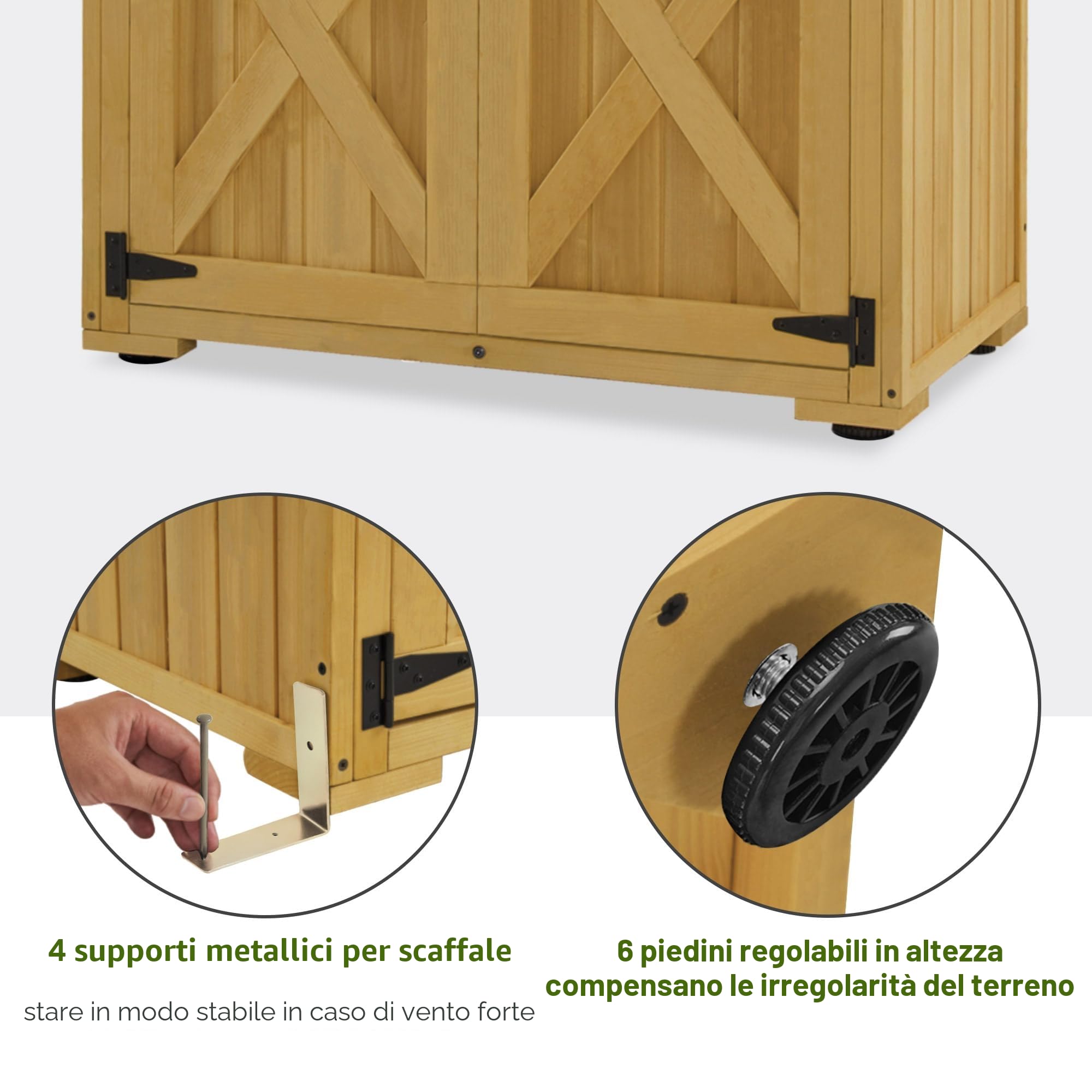 M MCombo - Armadio da giardino in legno, casetta per il giardino piccola resistente alle intemperie, casetta per attrezzi da esterno, per esterni balcone terrazza, 0878-F (Natur)