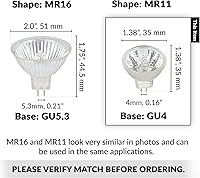 Vista 5 de Simba Lighting Bombillas halógenas MR11 de 10 vatios y 12 voltios (paquete de 2) de 2 pines 110 lm 30° de ángulo de haz para acento, luz de pista