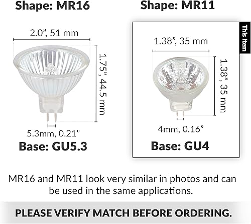 Miniatura 5 de Simba Lighting Bombillas halógenas MR11 de 10 vatios y 12 voltios (paquete de 2) de 2 pines 110 lm 30 de ángulo de haz para acento, luz de pista y
