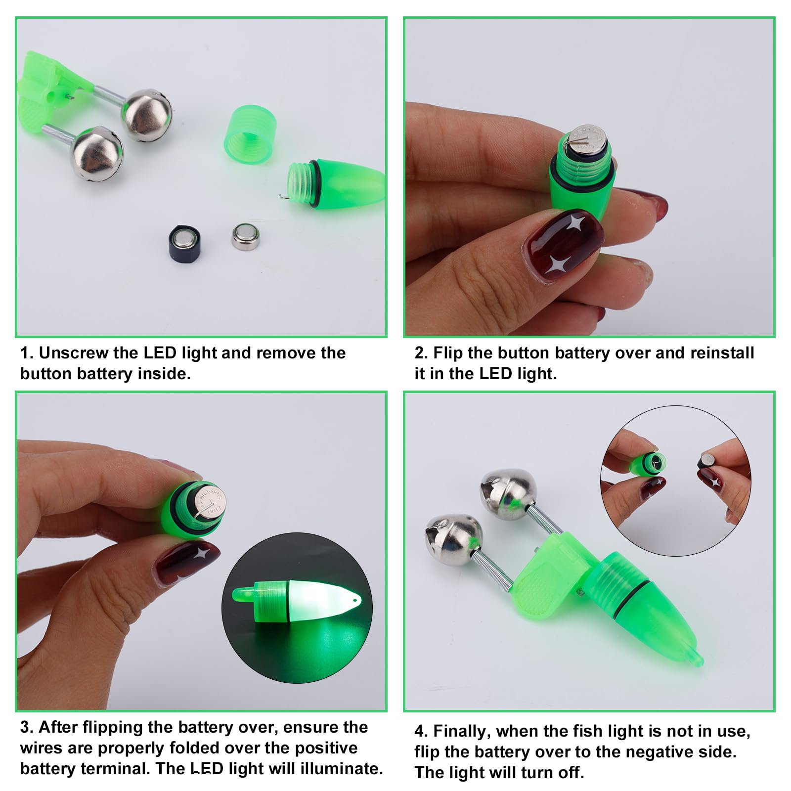 Juego de 25 Cascabeles de Pesca con Luces LED, Cascabeles Clip Caña Doble Alarma Súper Fuerte para Pesca Nocturna/Hielo/Bagre