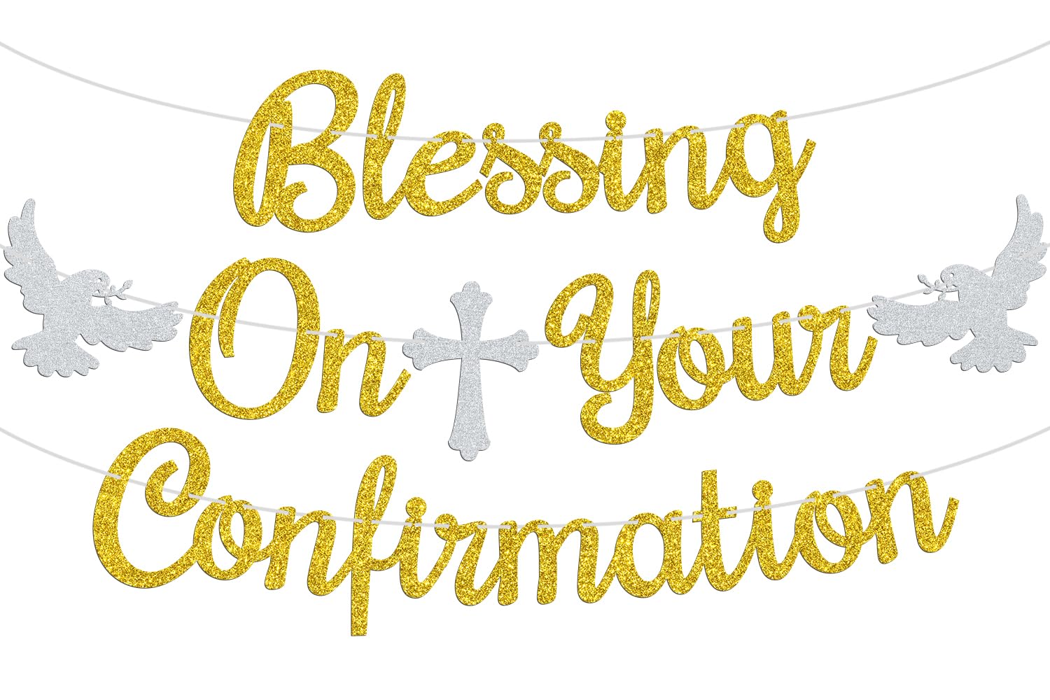 Blessing On Your Confirmation Banner, God Bless/First Holy Communion, 1st Birthday, Christening Baptism Baby Shower Party Decorations Supplies, Gold
