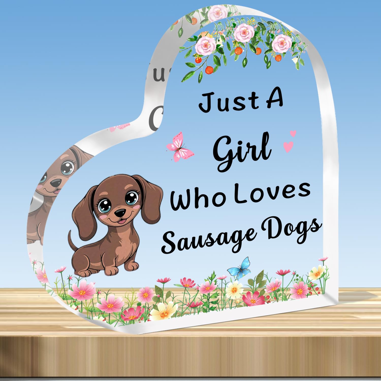 JMIMO Sausage Dog Gifts for Girls Cut Dachshund Acrylic Plaque Present Just A Girl Who Loves Sausage Dogs