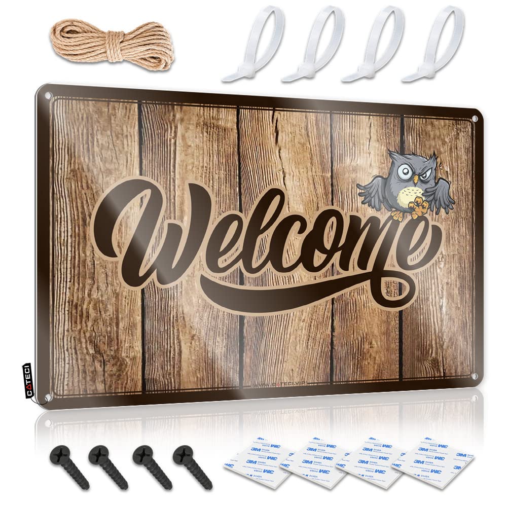 Mwfkkaddb Men's One Color Metal Signs For Bar Welcome Autumn Owl Tin Sign 1 Bar Signs For Home Bar Funny Funny House Signs(30X40cm)