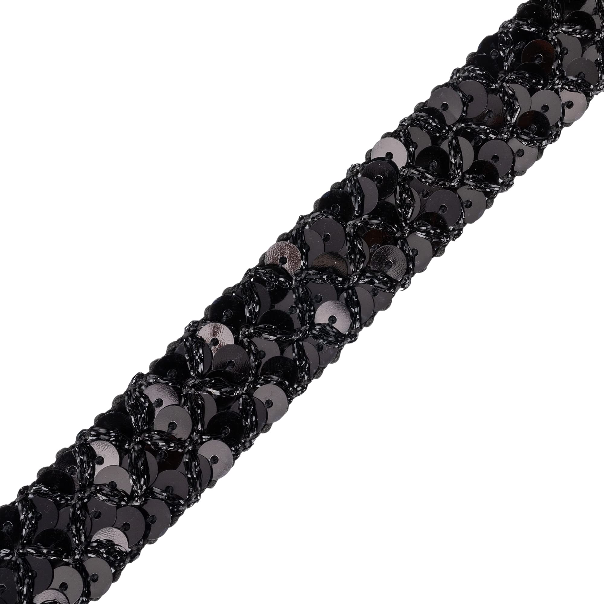 Non Stretch Sequin Trim: 3 Row Ribbon for Crafting, Sewing & Dressmaking - 20mm Fabric Trim, Rhinestone Ribbon, Versatile for DIY Projects (Black, 20m)
