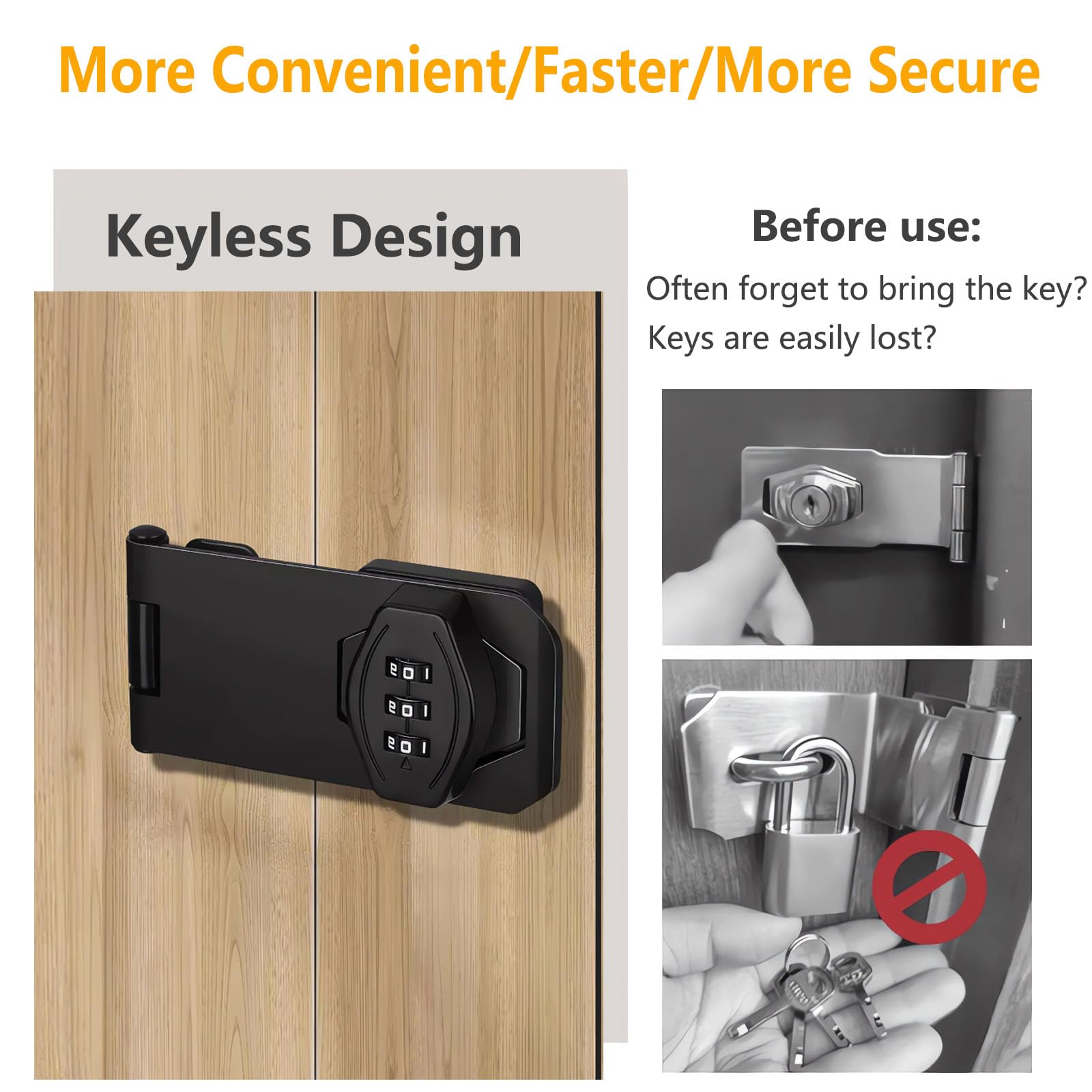 Keyless Bifold Door Lock - 3-Digit Combination Padlock -4