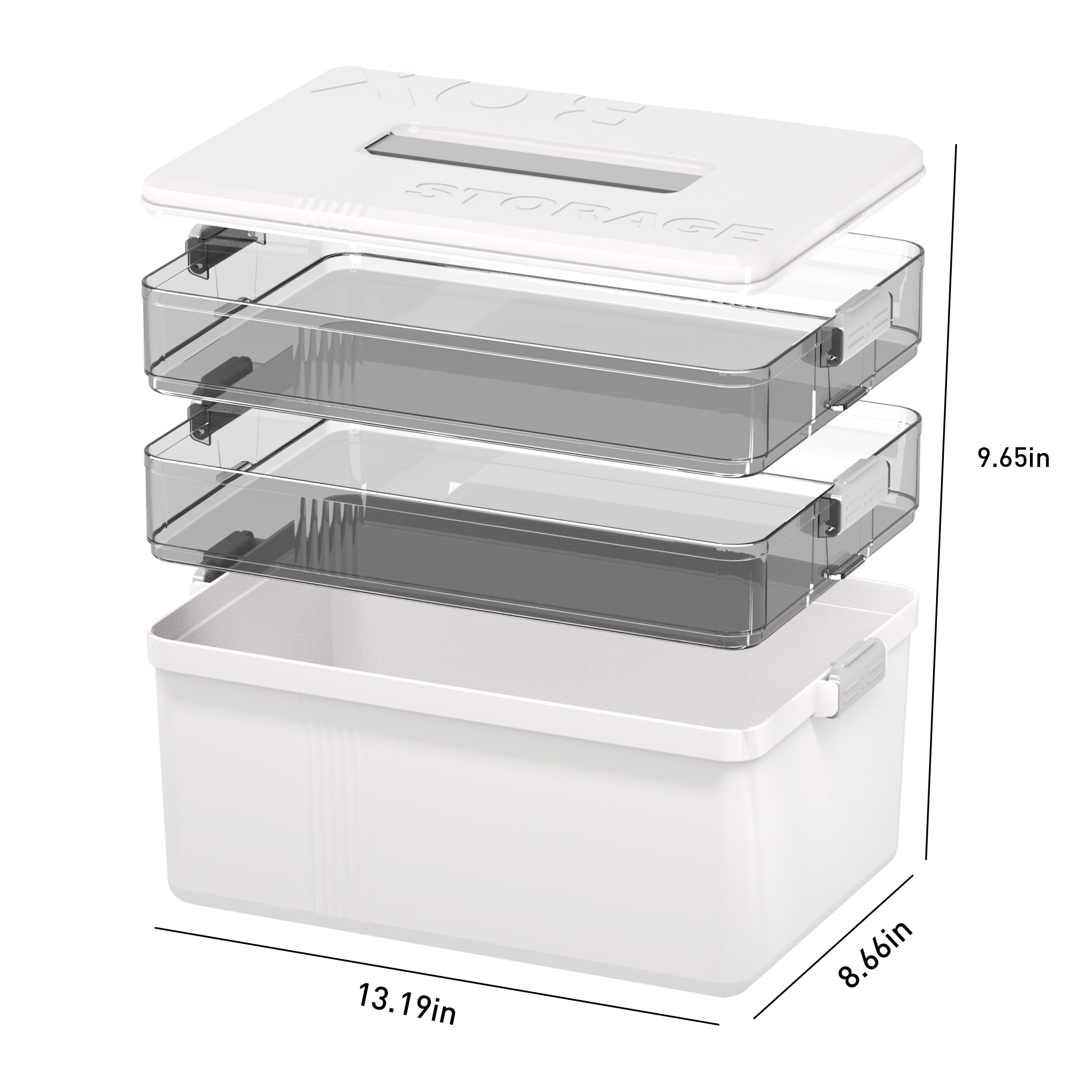 Citylife - Caja de medicamentos de 3 niveles, 33,5 x 22 x 24,5 cm, con asa portátil, organizador de medicamentos multifunción, caja de botiquín casero grande, caja blanca para primeros auxilios