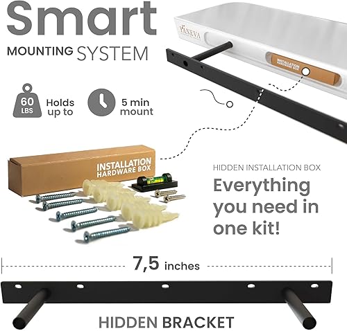 Miniatura 4 de Estantes flotantes de madera blanca para pared de 16 pulgadas (juego de 2)  Estantes de baño blancos  Pequeño estante montado en la pared para