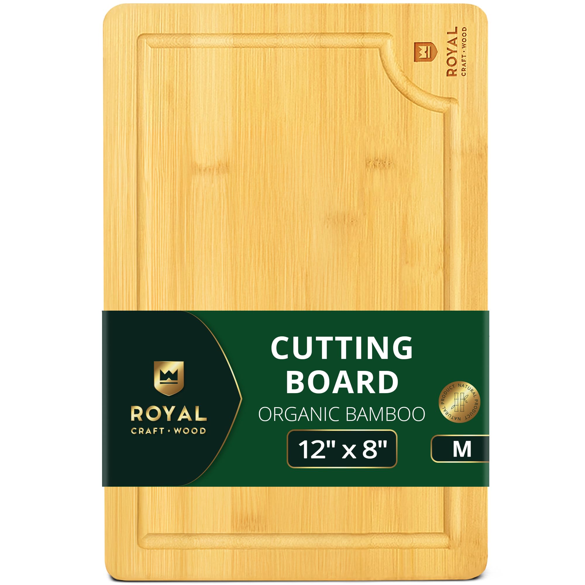 ROYAL CRAFT WOOD Organic Bamboo Cutting Board with Juice Groove - Kitchen Chopping Board for Meat (Butcher Block) Cheese and Vegetables