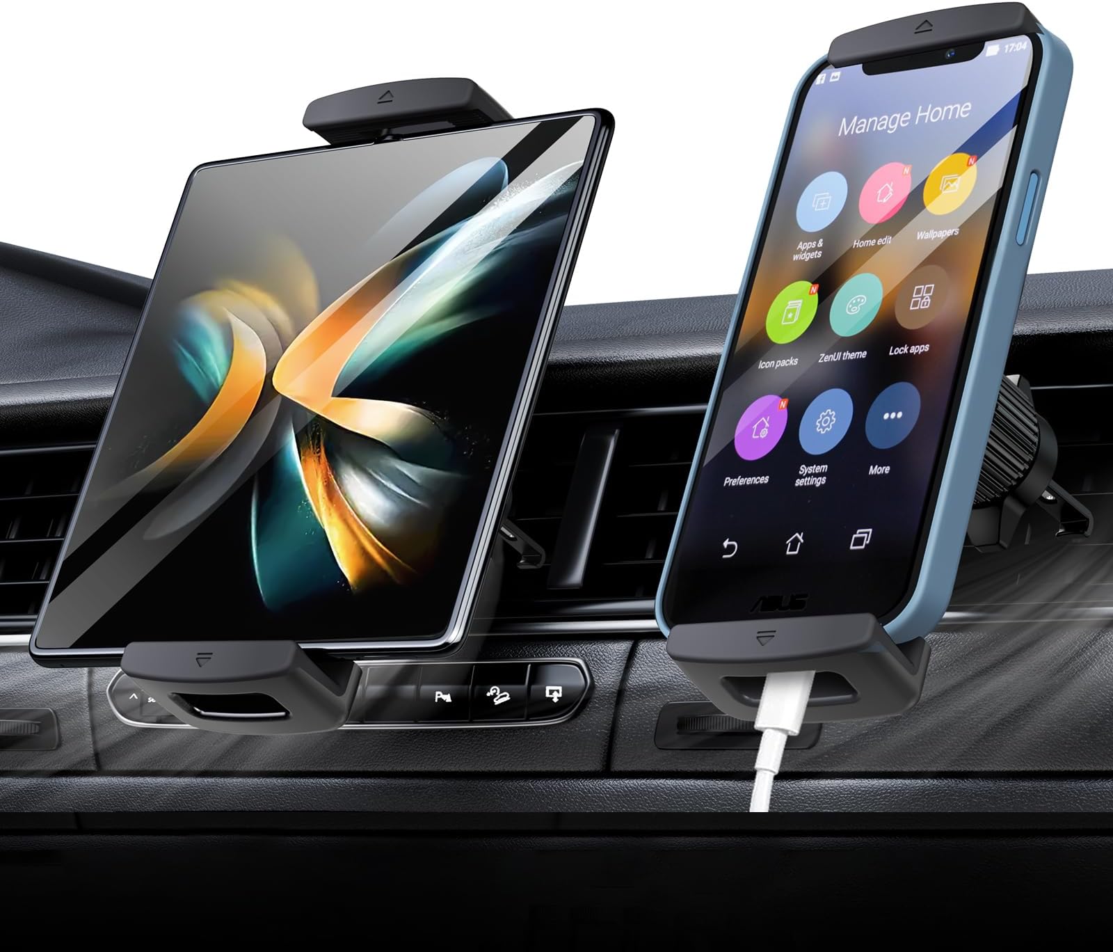 Z Fold 5 Car Mount, [360° Rotatable& Firmly Grip & Never Fall Off] Vent Tablet Mount for Car, iPad mini Car Mount for Samsung Z Fold 7 6 5 4 3 2 iPhone 16 Google Motorola LTC