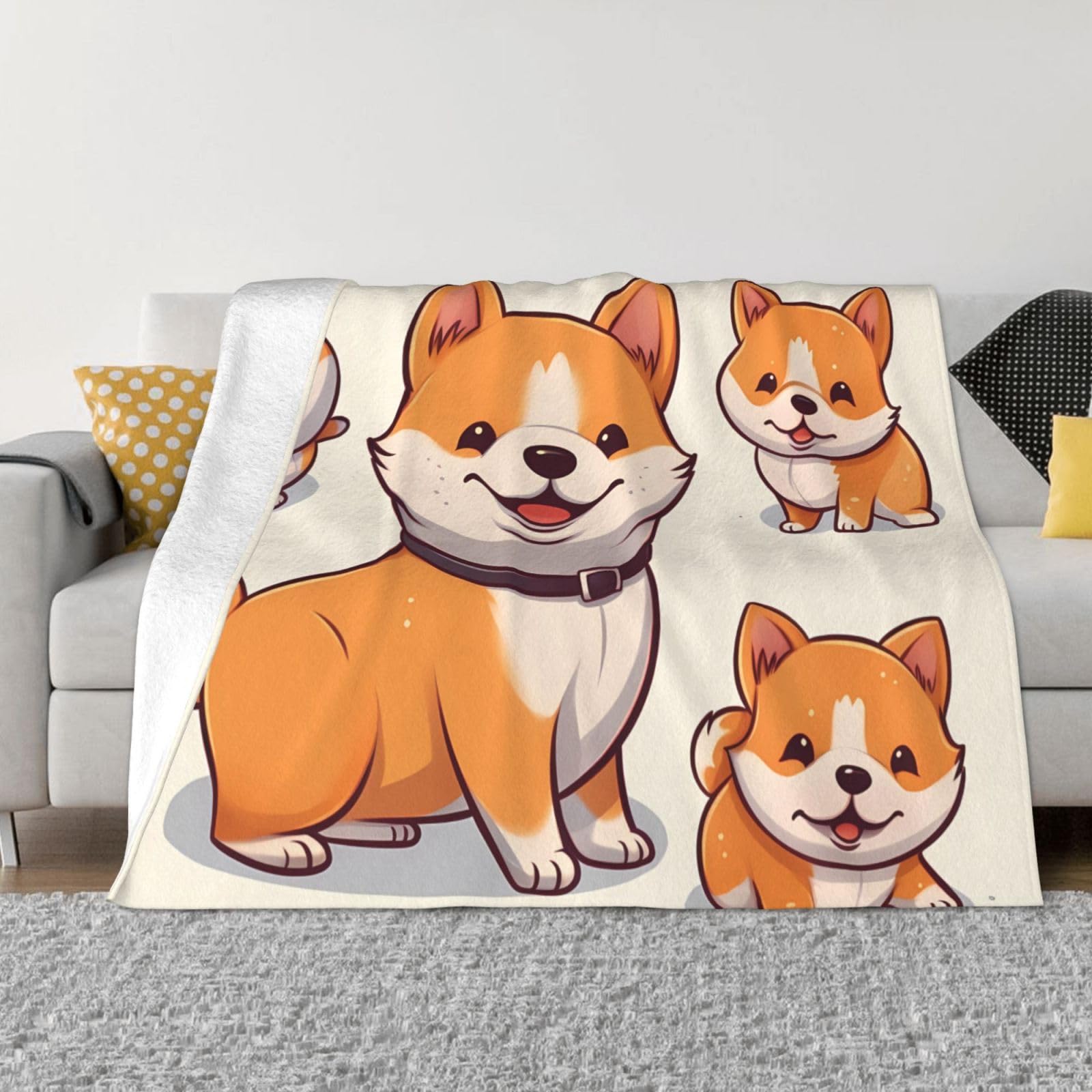 Couverture micro polaire chaude Shiba Inu lit et grand plaid canapé
