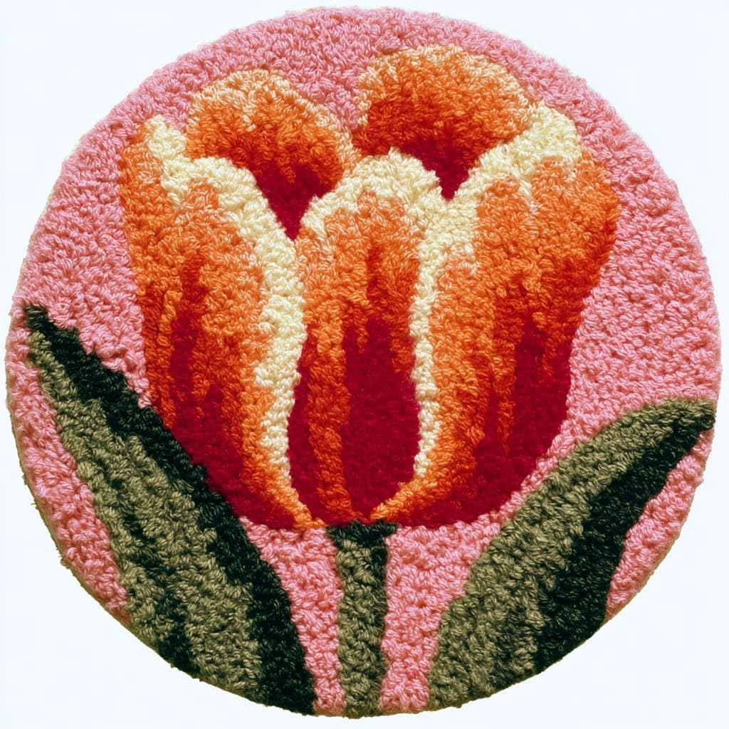 AMBATTERY Round Shape Latch Hook Kits for Adults,Tulip Flowers