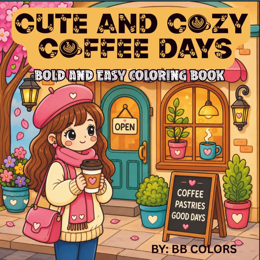 CUTE AND COZY COFFEE DAYS: BOLD AND EASY COLORING BOOK