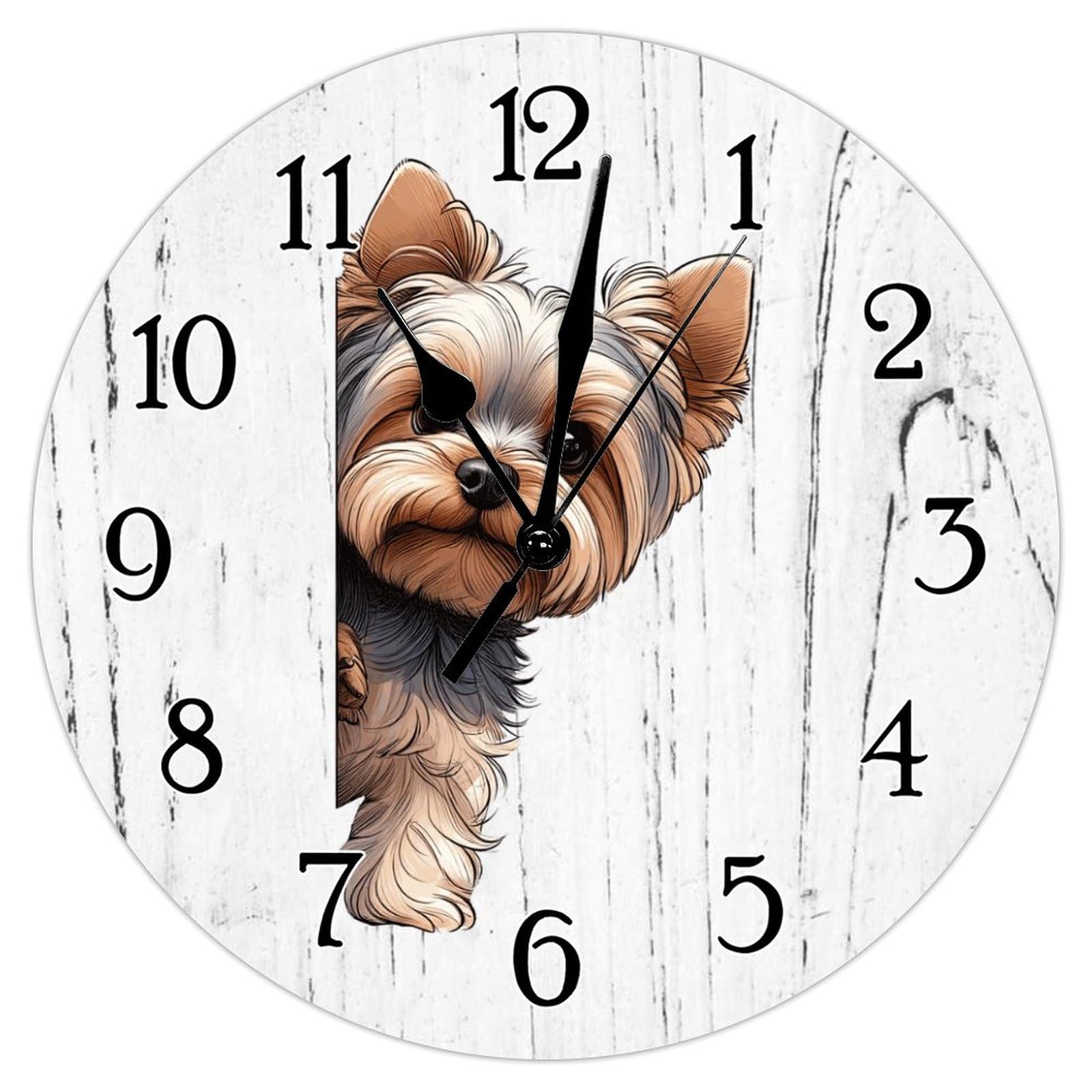Swavecat Yorkshire Terrier Clock Yorkshire Terrier Dog Peeking Around Corner Clock for Wall Pet Memorial Round Wall Clocks Non-Ticking Silent Wall Clock for Home Living Room 12x12in