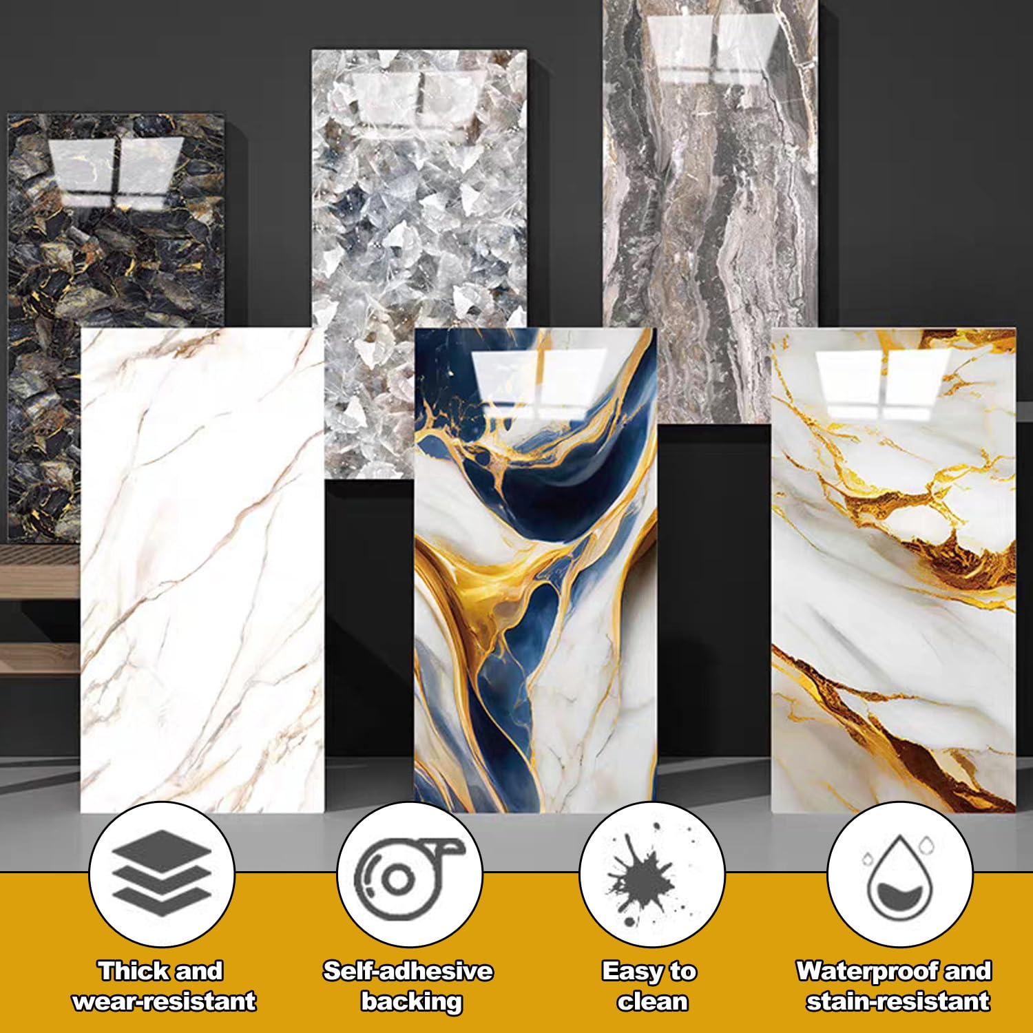 W,Rivestimento 3D Effetto Pietra, Pannelli da Parete in PVC, autoadesivi, in Marmo,Pannelli Polistirolo per Cucina, Bagno, Balcone, Soggiorno, Terrazza 10pcs