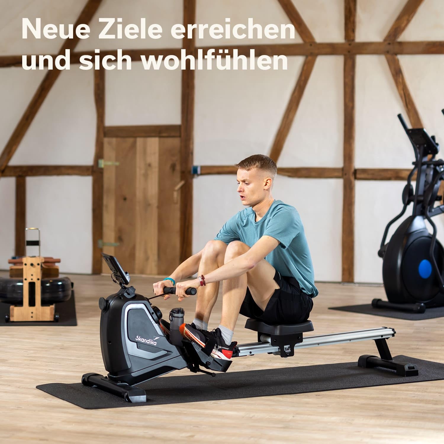 Skandika Rudergerät für Zuhause Venn | Rudermaschine mit Magnetwiderstand, 8 Widerstandsstufen, einfacher Aufbau, Bluetooth, Kinomap App kompatibel, leise & wartungsarm, Rudermaschine für zuhause