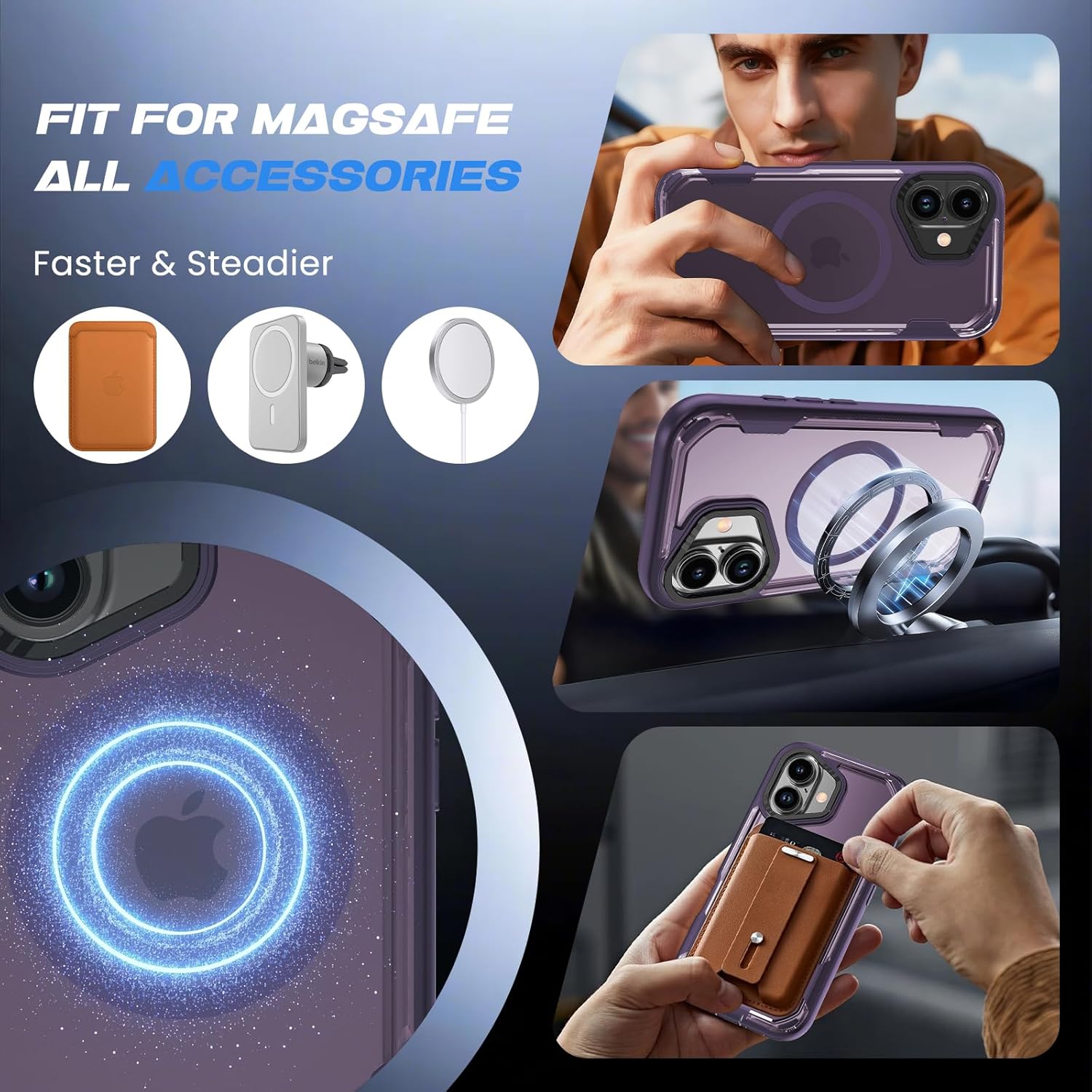DEERLAMN Magnetic Shockproof Case for iPhone 16 6.1-Inch, [Compatible with MagSafe] [Military Grade Drop Protection] Translucent 2-Layer Durable Bumper Heavy Duty Protecive Phone Cover, Dark Purple - Image 4