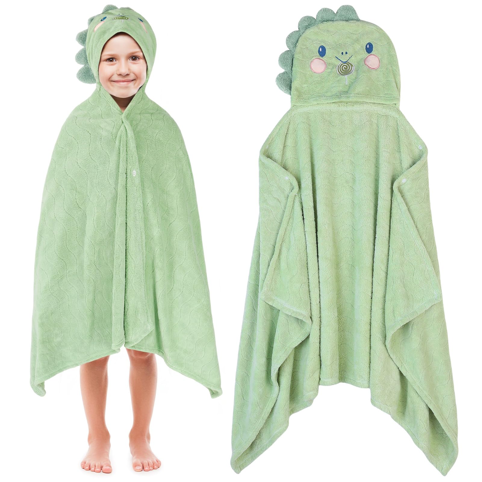 saerryor Green Dino Hooded Towel for Kids 55 x 27 in