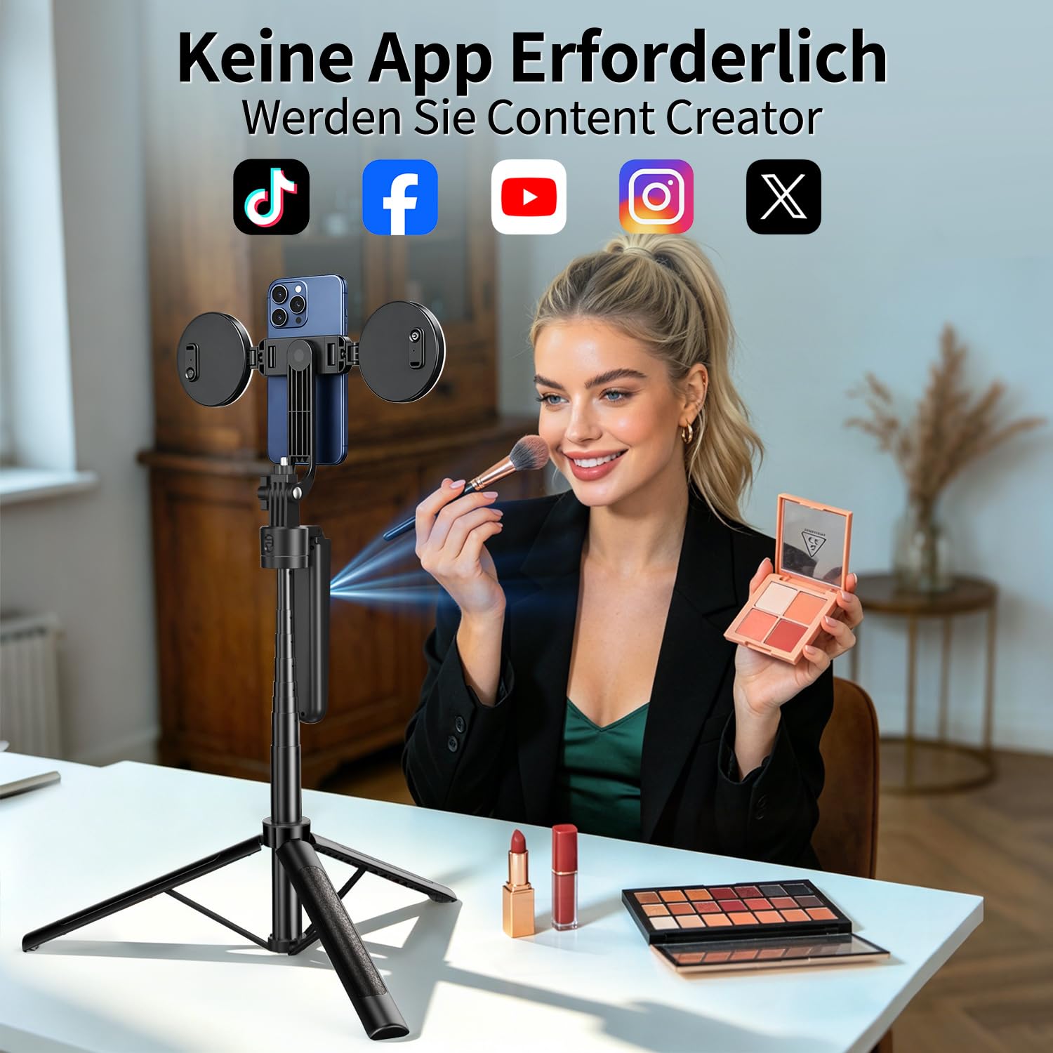 yAyusi 360° Drehung Auto Face Tracking Stativ mit Licht, Keine App, 180cm Telefonstativständer mit Bewegungssensor, Gesichtskörper Handy Selfie Stick für Vlog/Live-Stream/Videoaufzeichnung