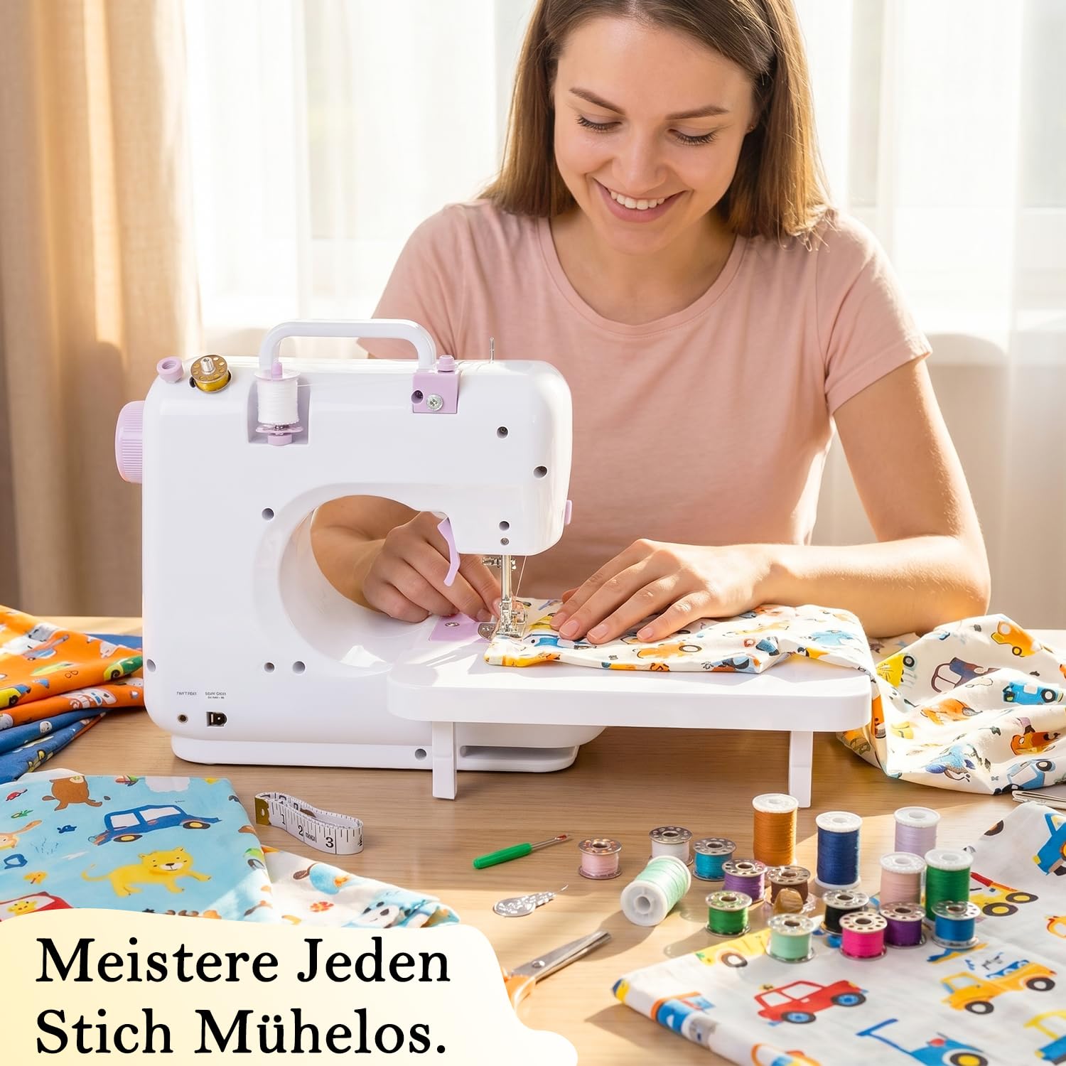 Tragbare Nähmaschine Anfänger mit 12 Stichmustern Nähzubehör- Nähmaschine Elektrisch mit 42 Teilen Zubehör, Leicht für DIY & Handarbeit - für Kinder & Erwachsene (Lila/Weiß)