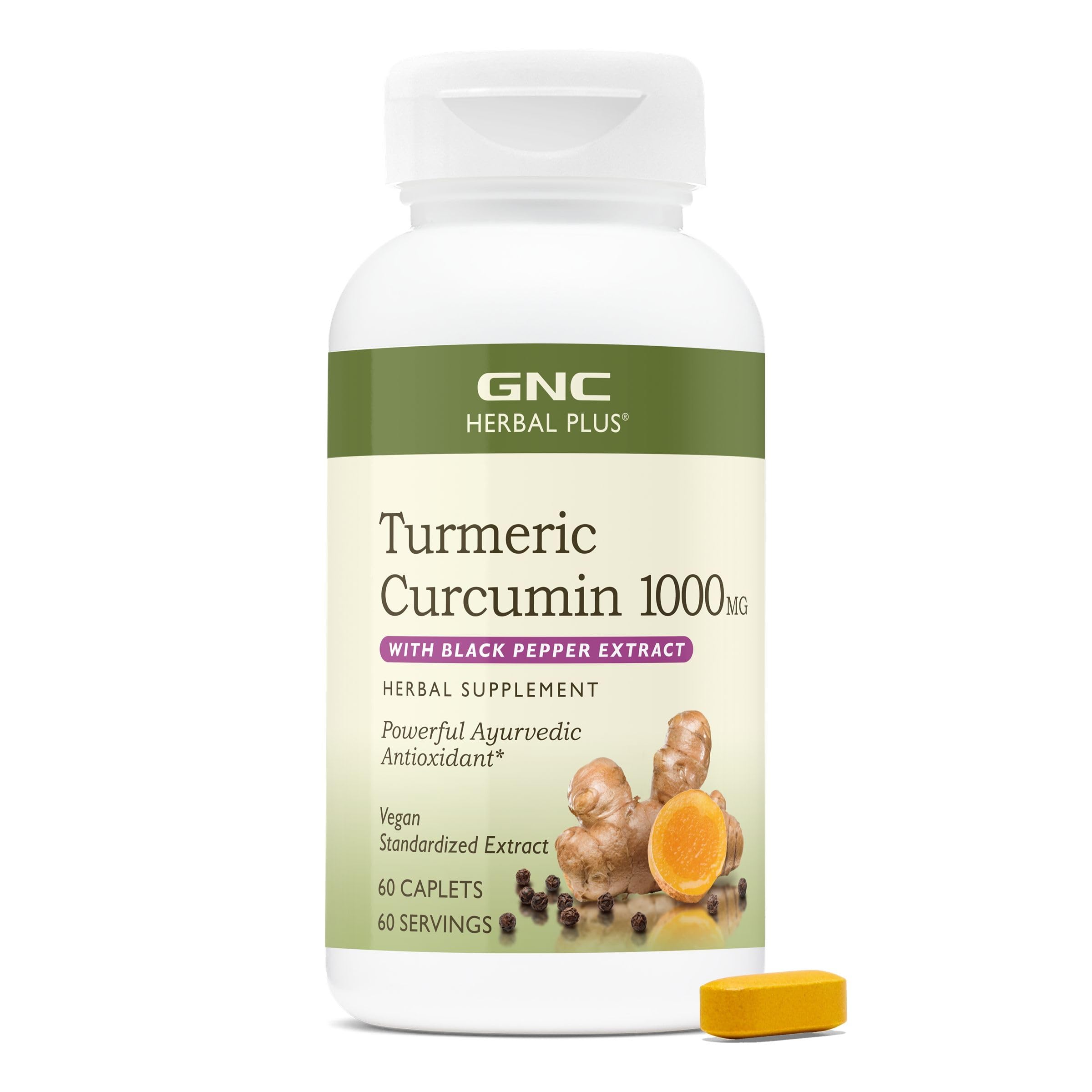 GNC Herbal Plus Turmeric Curcumin 1000mg + Piperine, 60 Count, 60 Servings