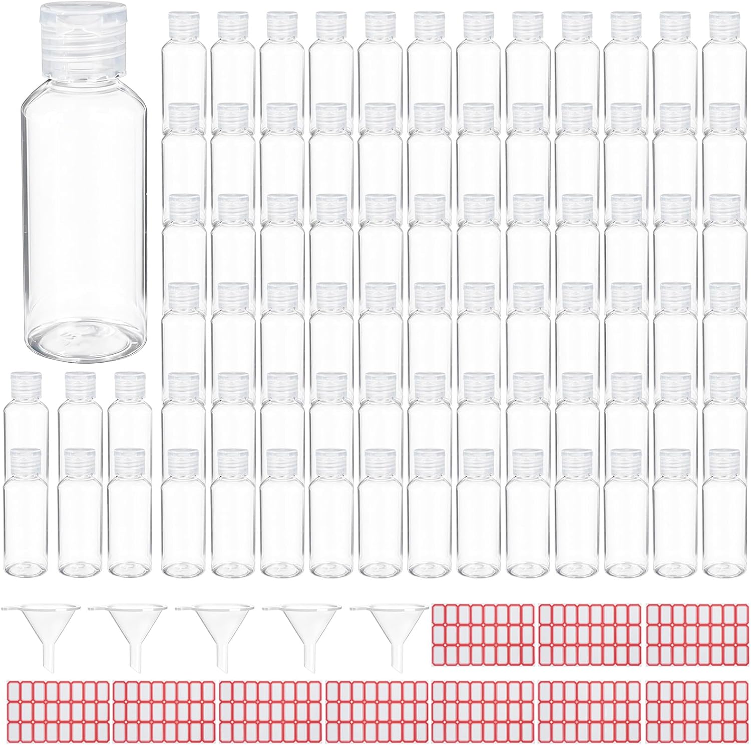 204 Pcs 2 oz Clear Plastic Empty Bottles with Colorless Flip Cap Small Travel Size Shampoo Bottles Transparent Dispenser Container for Liquids Lotion Toiletries