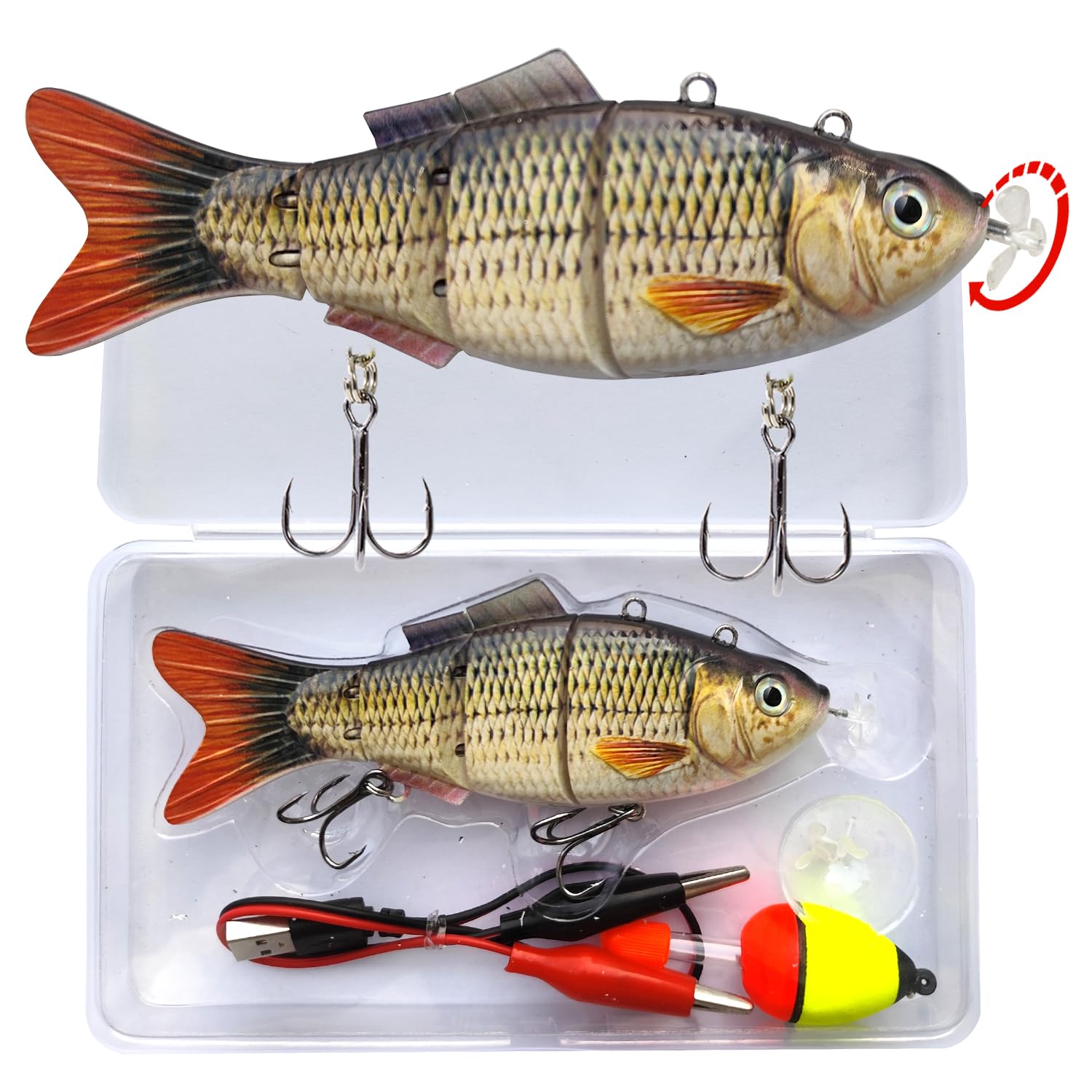 HADORAM Robotic Swimming Lure 5.1β Fishing Lure 4-Segement Multi Jointed Swimbait Electric Bait LED Light USB Rechargeable for Bass Trout Pike Fishing Tackle (Common ShadοΌUpgrade)