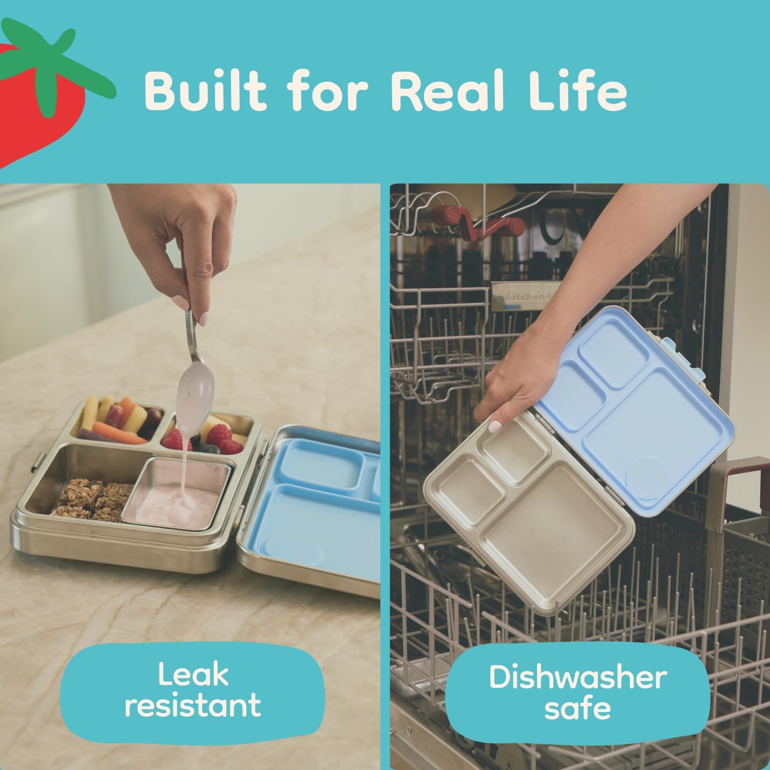 Good Bare Stainless Steel Leakproof Bento Lunch Box - Metal food containers with lids, for kids & adults, Sandwich Friendly, Dishwasher Safe, Non-toxic, Bonus Removable Snack Container (Sky Blue)