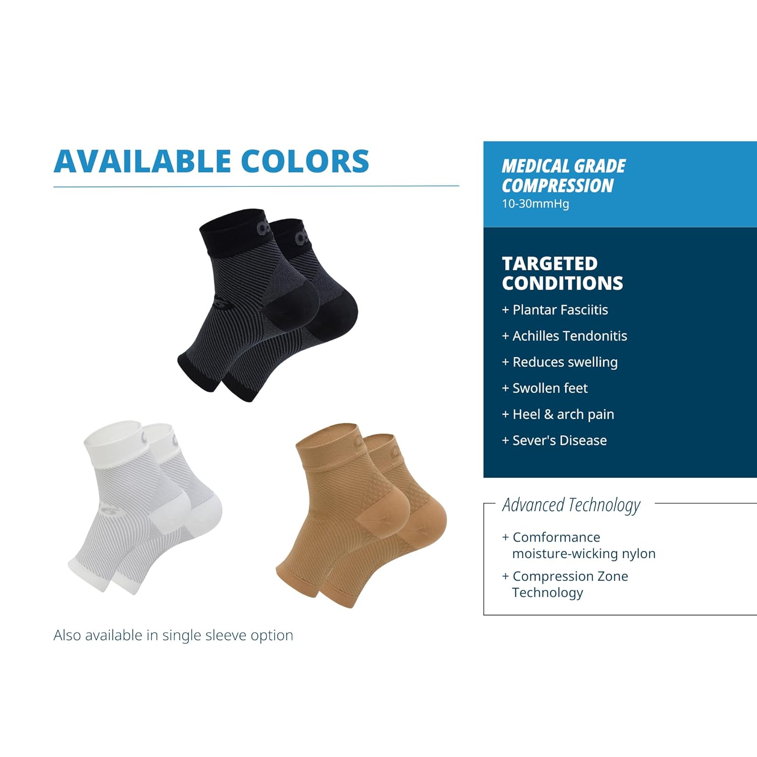 OS1st FS6 Plantar Fasciitis Foot Sleeves (One Pair) for Plantar Fasciitis Pain, Heel and Arch Pain, and Arch Support