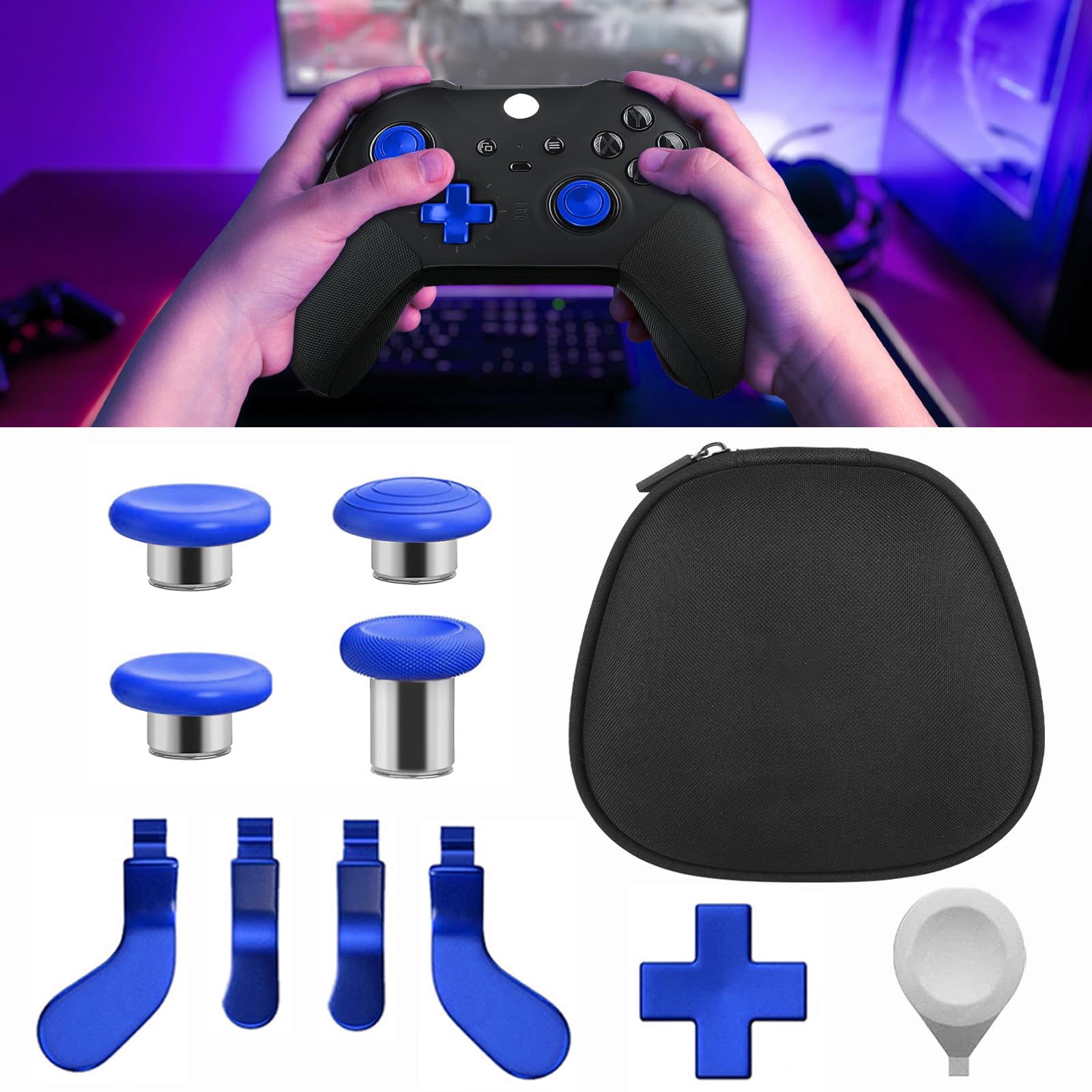 Set completo di componenti per controller Xbox Elite Series 2 Xbox Elite 2 accessori con custodia per il trasporto, 4 levette, 4 palette, dock di ricarica e 1 strumento di regolazione (blu)