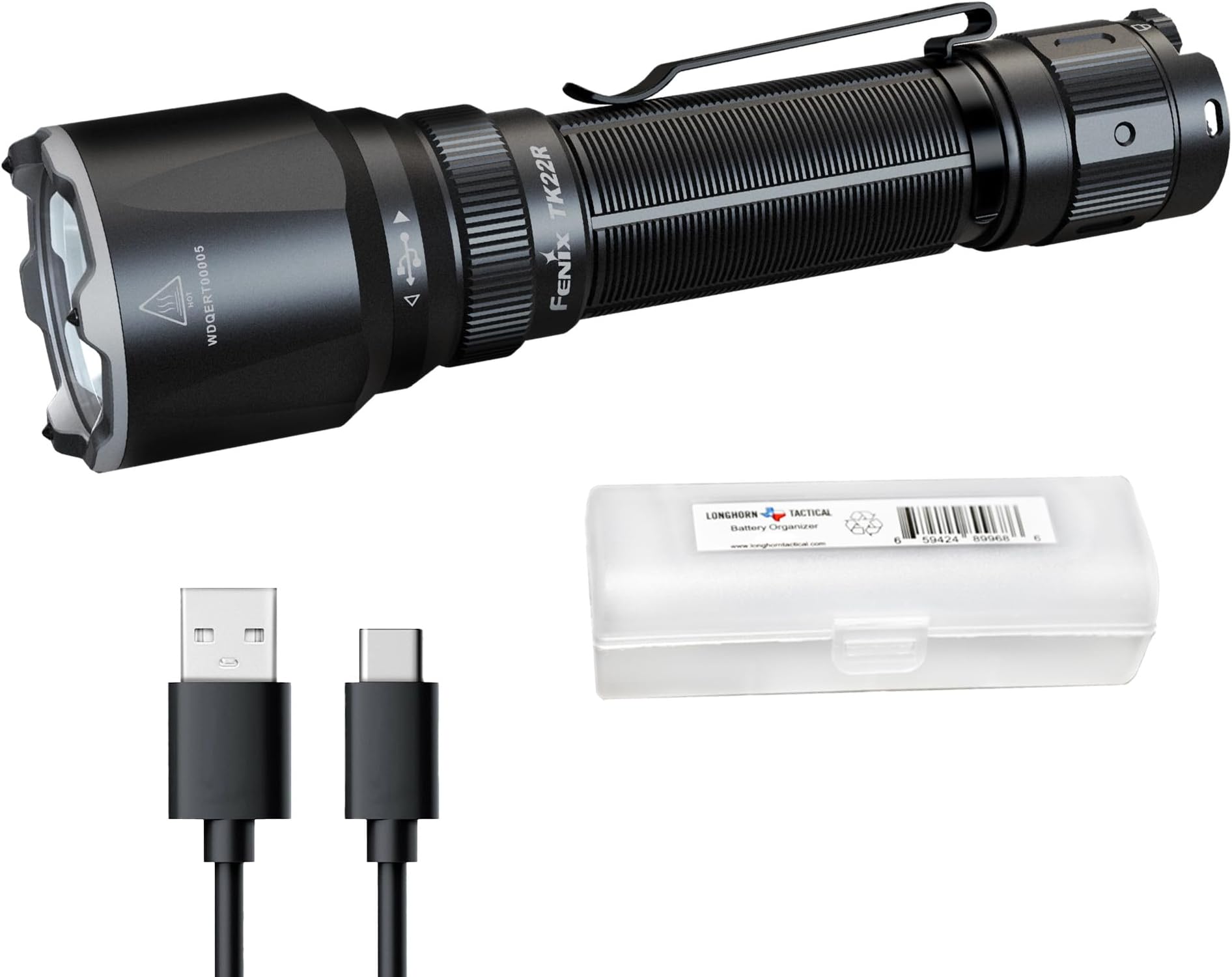 TK22R Tactical Flashlight, 3200 Lumens USB-C Rechargeable, 525 Yards Long Throw, High Power Super Bright with Lumentac Organizer