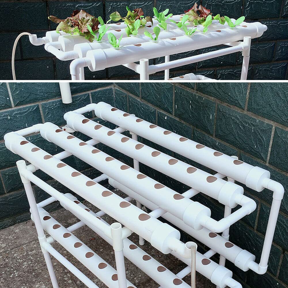 Kit de sistema hidropónico, 72 agujeros, 2 capas, kit de cultivo hidropónico con bomba sumergible de PVC hidropónico para el hogar, sistemas de cultivo de plantas hidropónicos para verduras, hierbas y