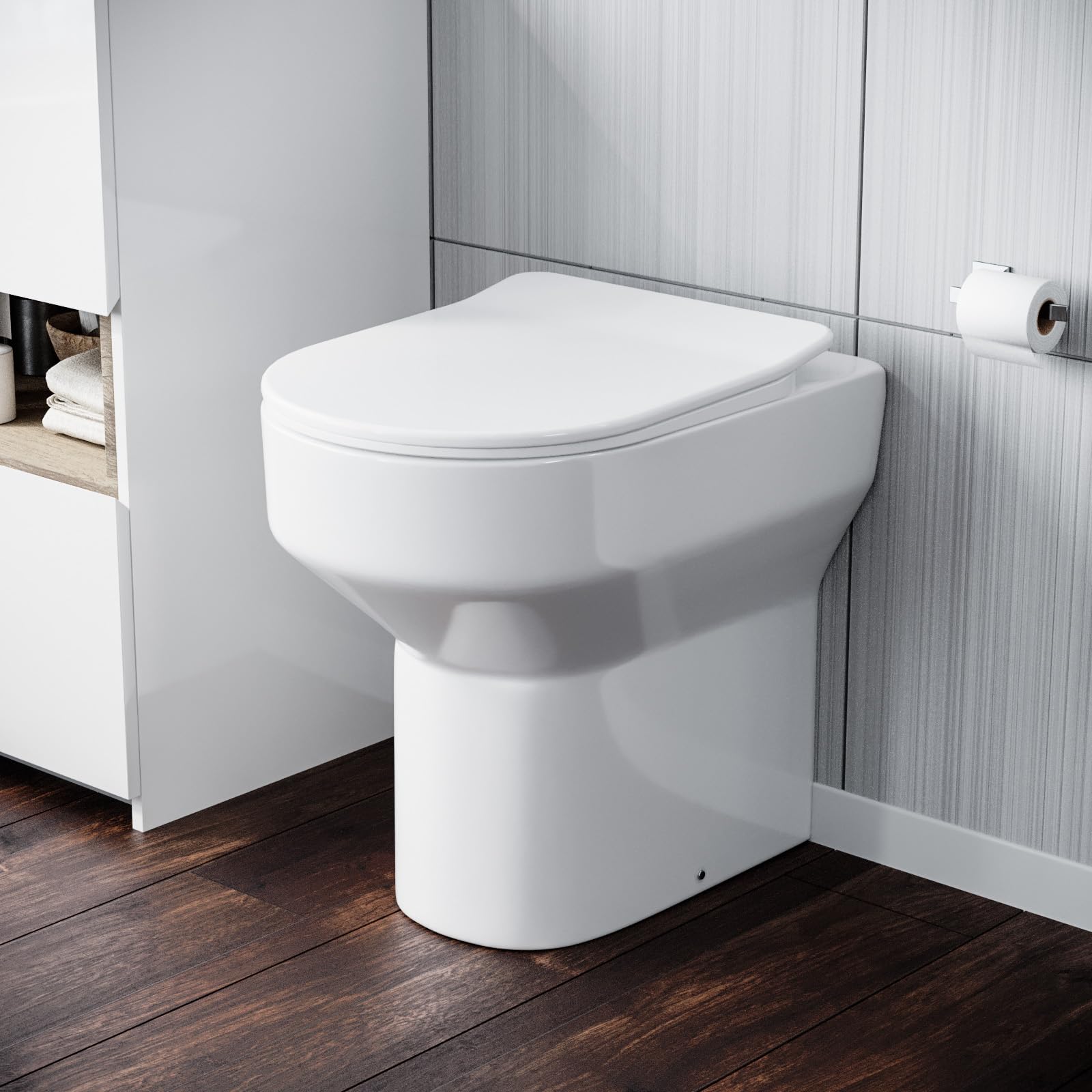 Nes Home Modern White Comfort Height Back to Wall Toilet with Soft Close Seat