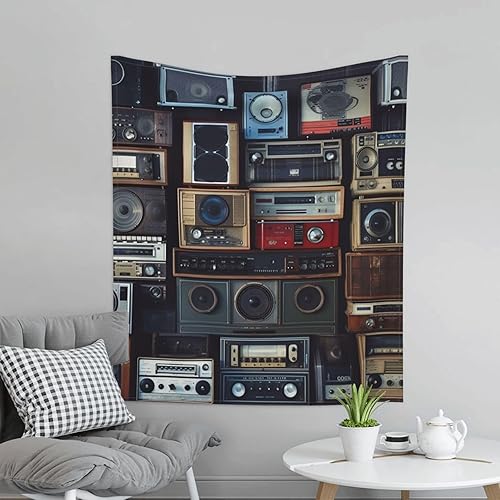 Miniatura 4 de HJTRW Tapiz vintage para colgar en la pared de radio, 60 x 51 pulgadas, tapiz para dormitorio, divertido tapiz de pared, arte de pared, manta de