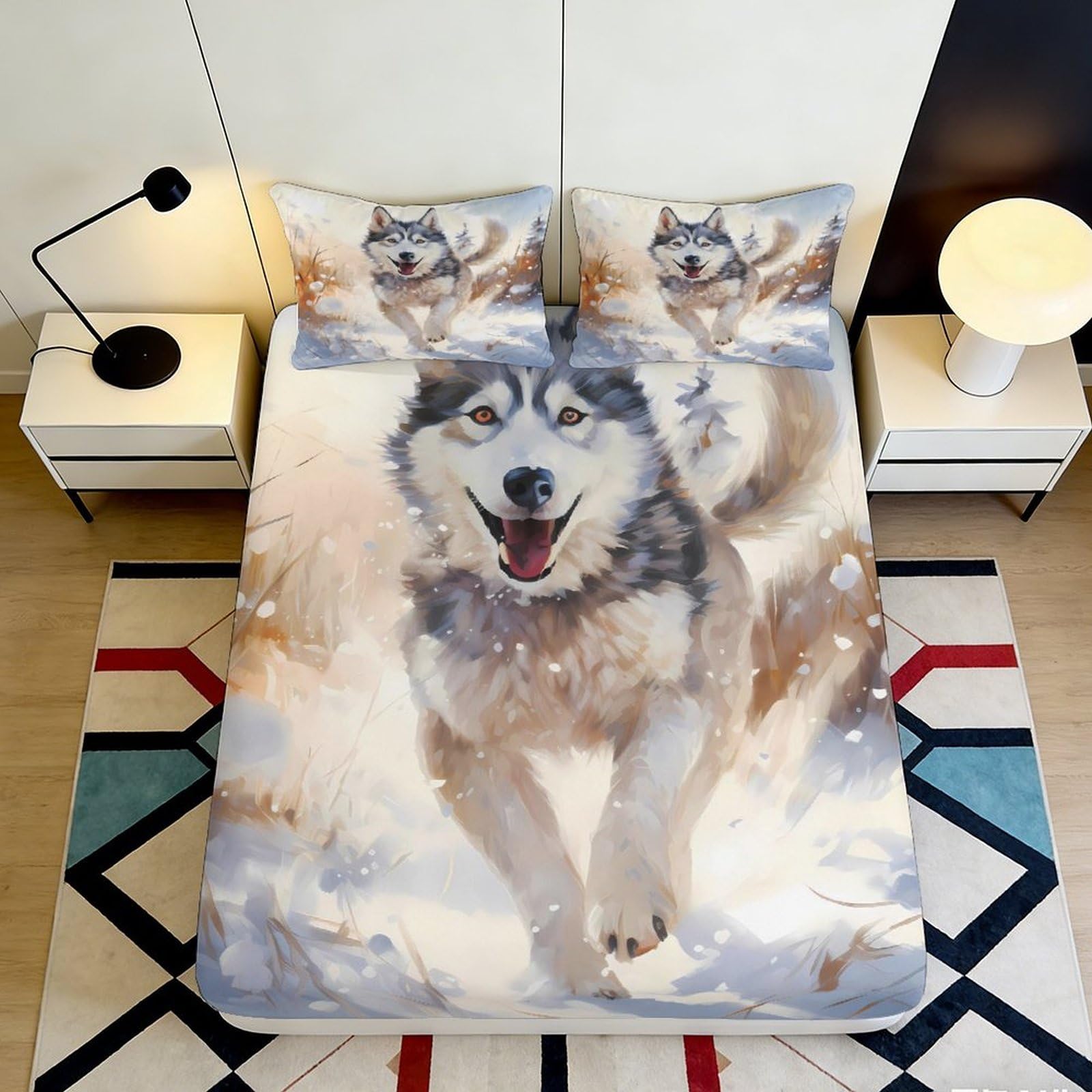 Jqzkxnhpbr Style-1 3D Printed Wolf Bedding Fitted Sheet Microfiber Soft Breathable Mattress Cover For Bedroom, Dorm, Guest Room 90X200x25cm