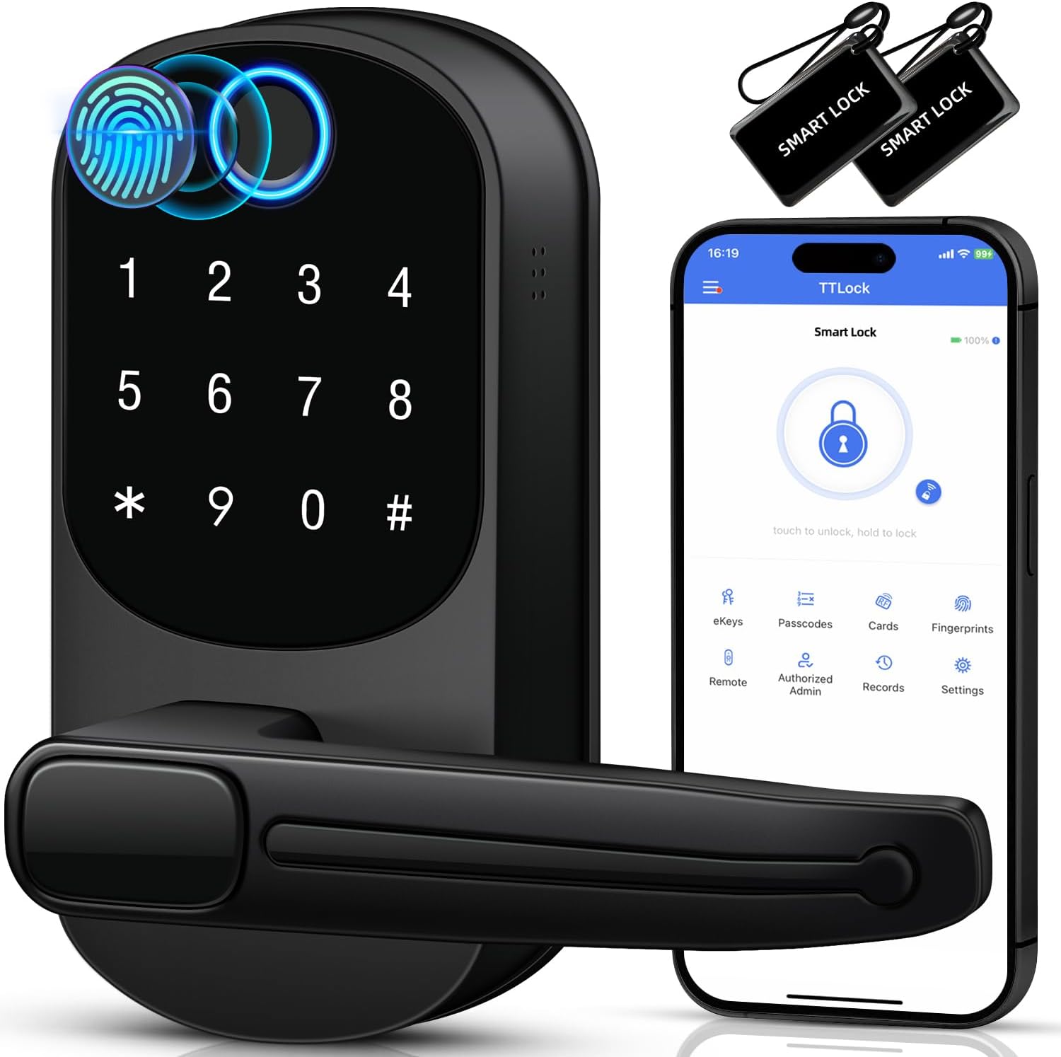 Keypad Door Lock with Handle, ‎VOLIBeL Keyless Entry Door Lock, Smart Fingerprint Door Lock for Front Door, Electronic Digital Door Lock, Smart Lock with App & Security Deadlocking