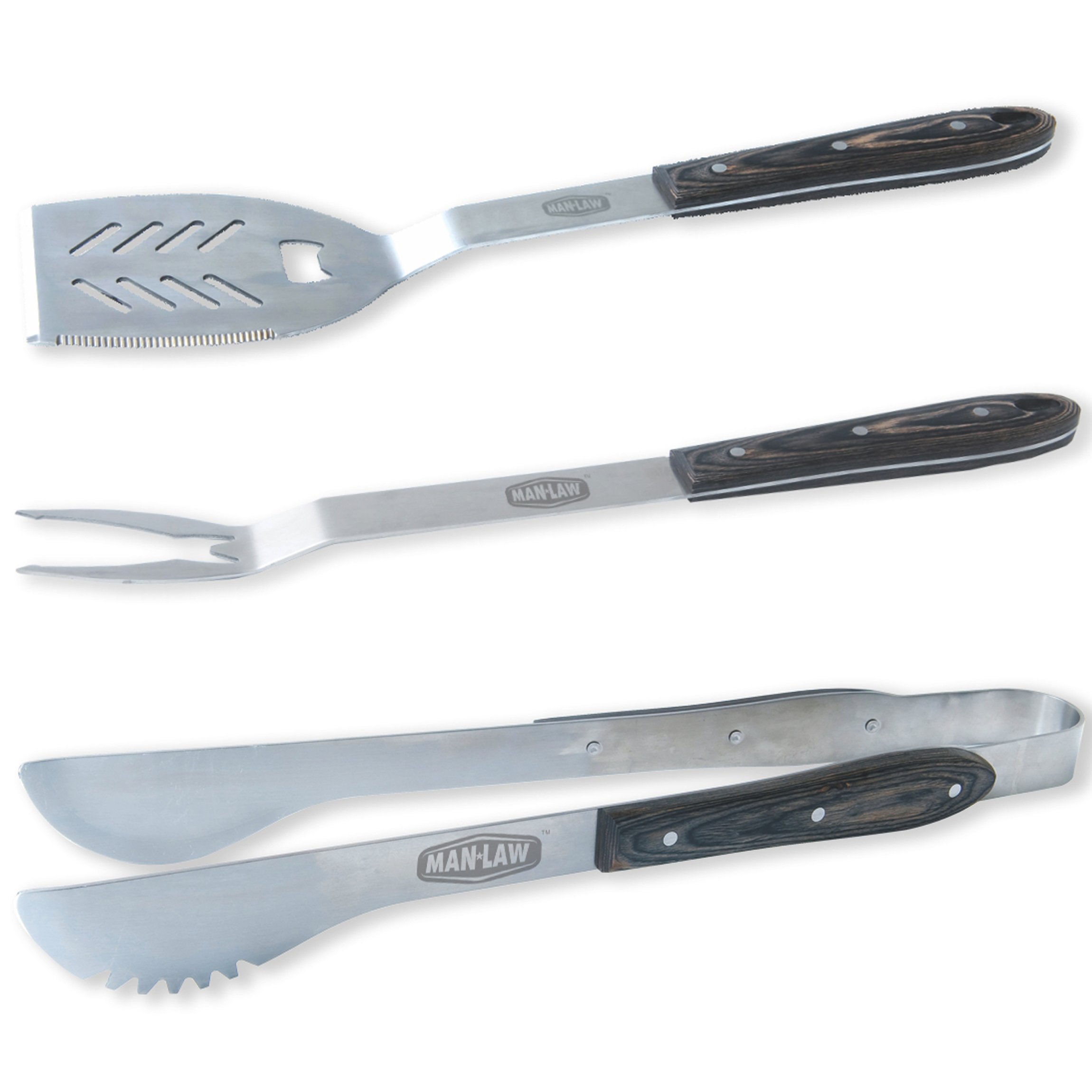 Man LawMan-H2 3-piece barbecue cutlery set consisting of spatula, fork and tongs