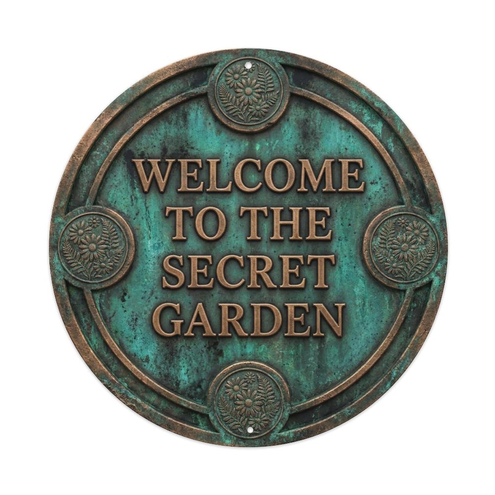 Vintage Welcome Secret Garden Botanical Cast Metal Tin Sign