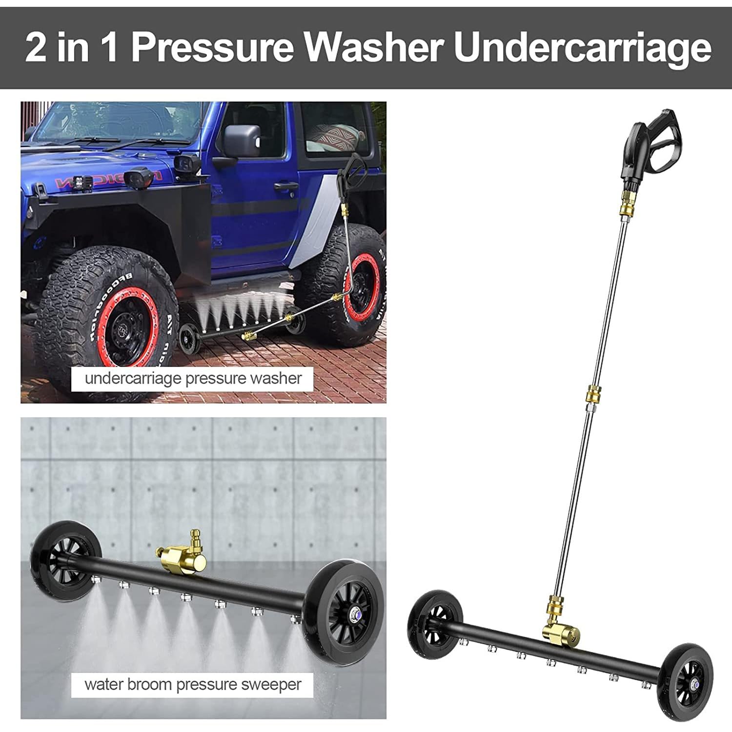 Unterbodenwäsche Auto,Hochdruckreiniger-Chassisreiniger,1/4" Schnellkupplungsverlängerung einsetzen,Gesamtlänge 60 cm,2-in-1 Fahrzeugunterbodenwascher,Mit 3 Verlängerungsstangen