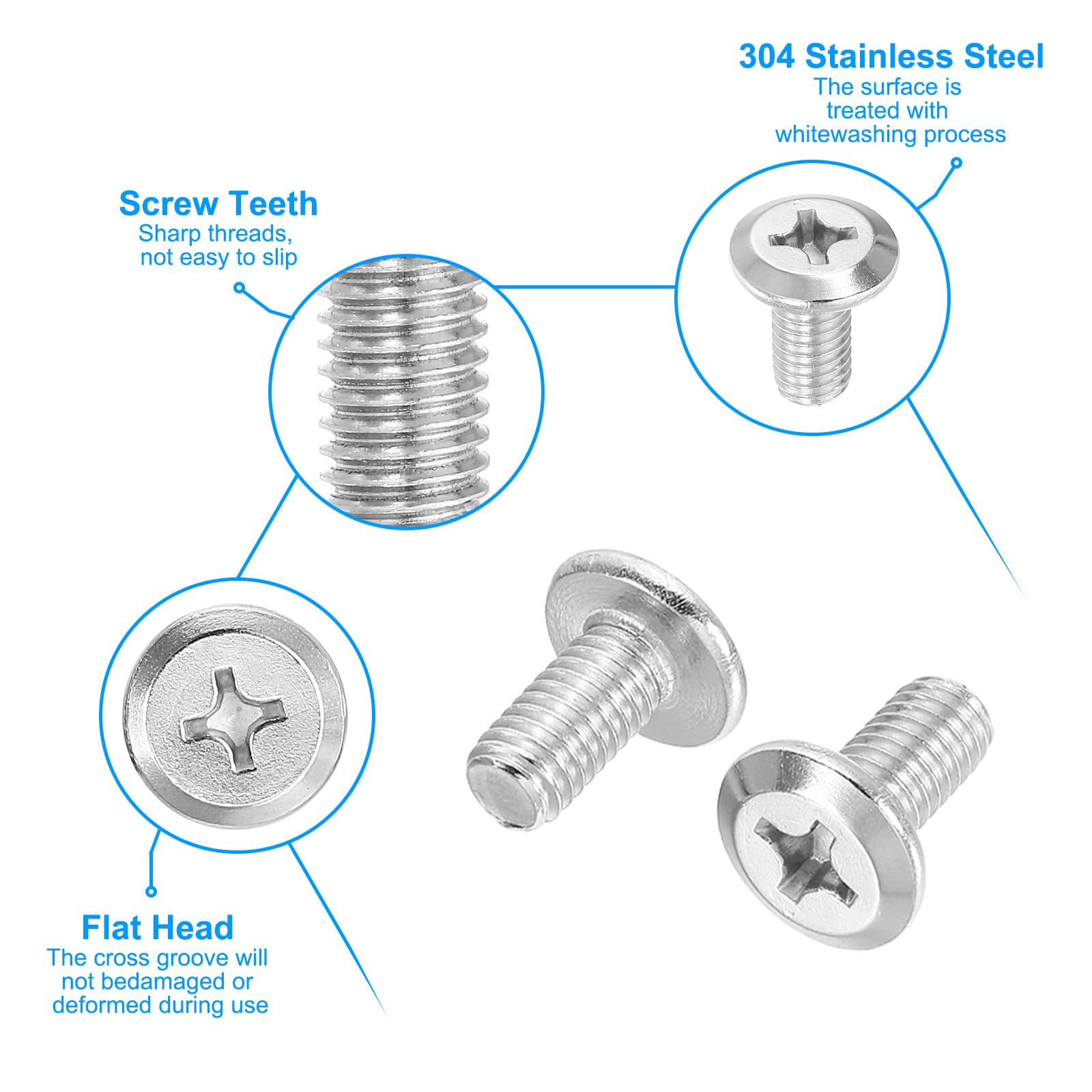 PATIKIL Flat Round Head Phillips Screws, 32 Pack M6-1 x 10mm Binding Screws 304 Stainless Steel 18-8 Full Thread - Image 3
