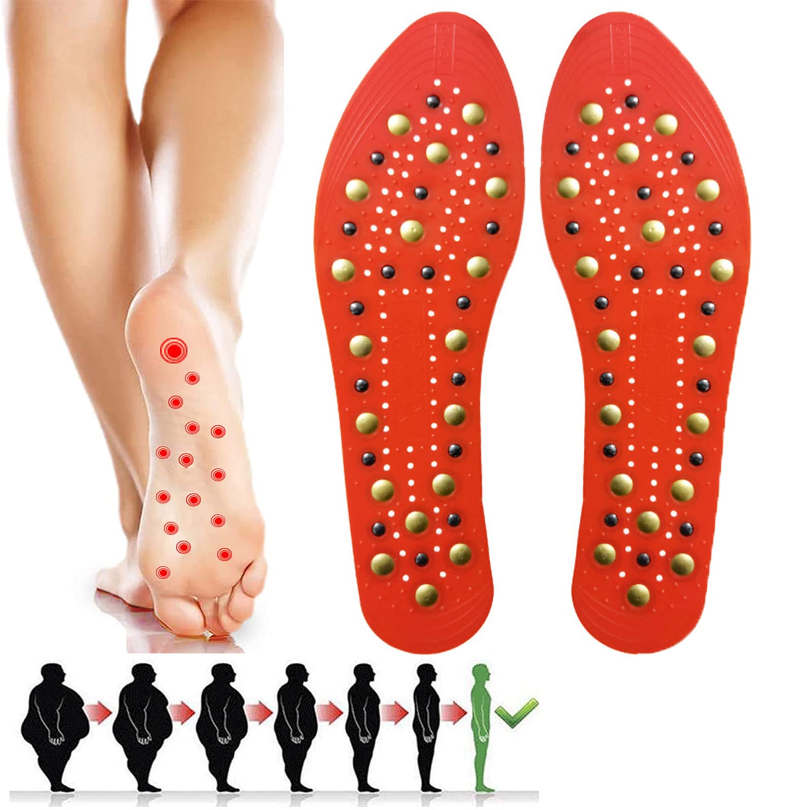 Plantillas Adelgazar Magnéticas, 1 Par Plantillas de Magnético Acupresion Masaje Pies Reflexologia Podal Acupresión Plantilla Fascitis Plantar, Mejora la Circulación S(Size:3 pairs,Color:rojo)