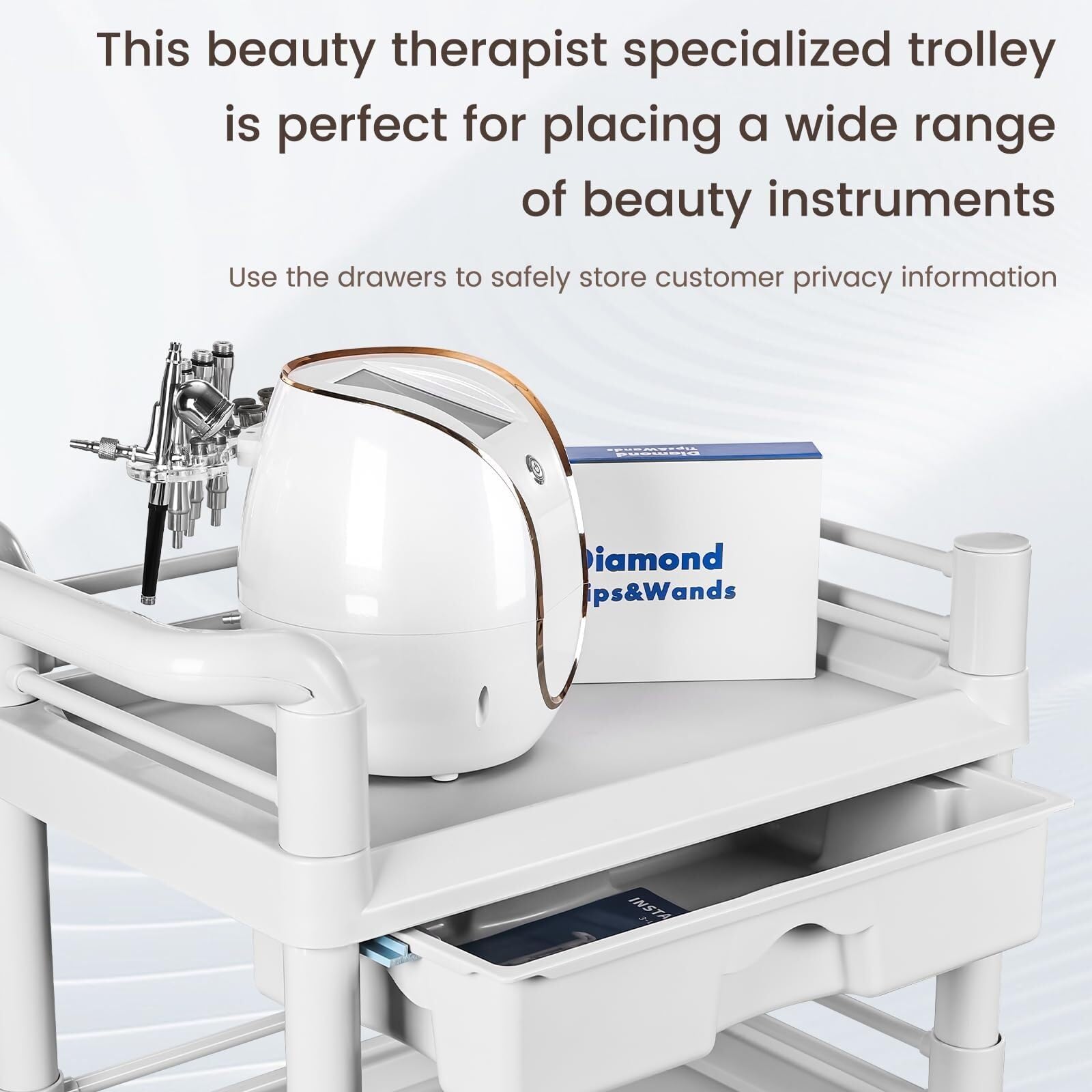 Esthéticienne Chariot Coiffeur Chariot De Beauté À 3 Niveaux sur roulettes avec Seau Et Tiroir Chariots De Service pour Salon De Beauté Panier Salon De Coiffure