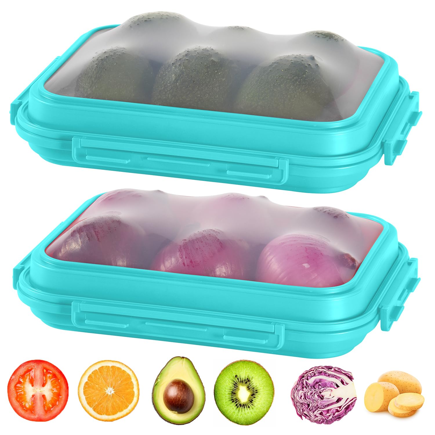 Mage Crab 2-Piece Airtight Food Storage Containers Set – Avocado Saver, Onion Keeper, Silicone Kitchen Organizers for Fridge, Reusable & Leak-Proof to Lock in Freshness K05-light blue