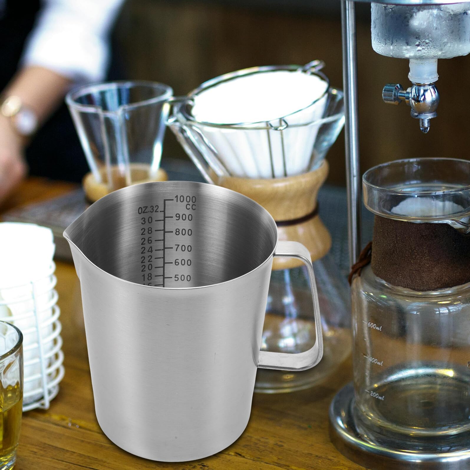 TOYANDONA Taza Medidora de Acero Inoxidable Escala Jarra de Leche para Espresso Taza para Leche Caliente Apta para Hornos para Cocina