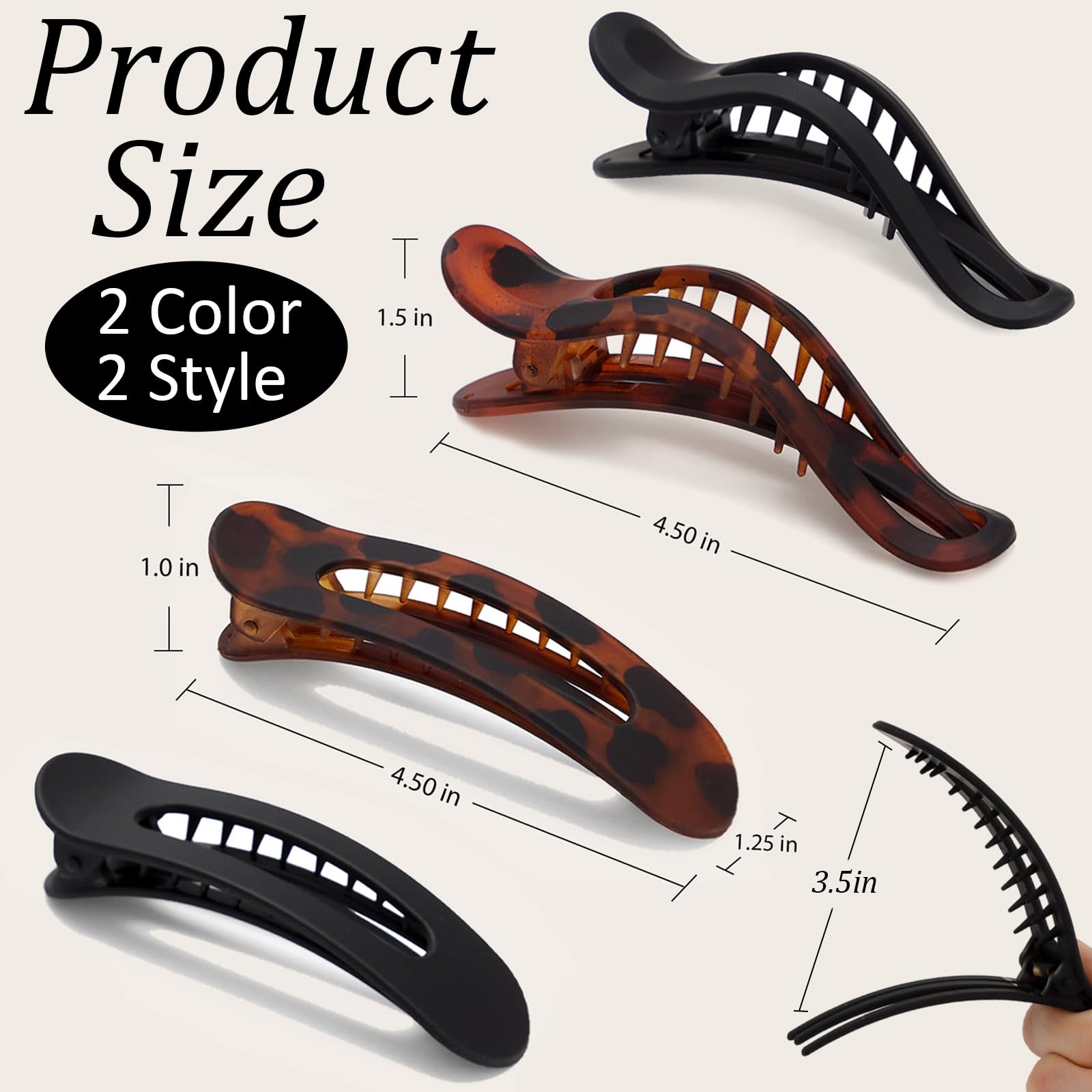Flat Hair Claw Clips, 4 PCS Lay Flat Hair Clip For Girls In 2 Style - Image 2