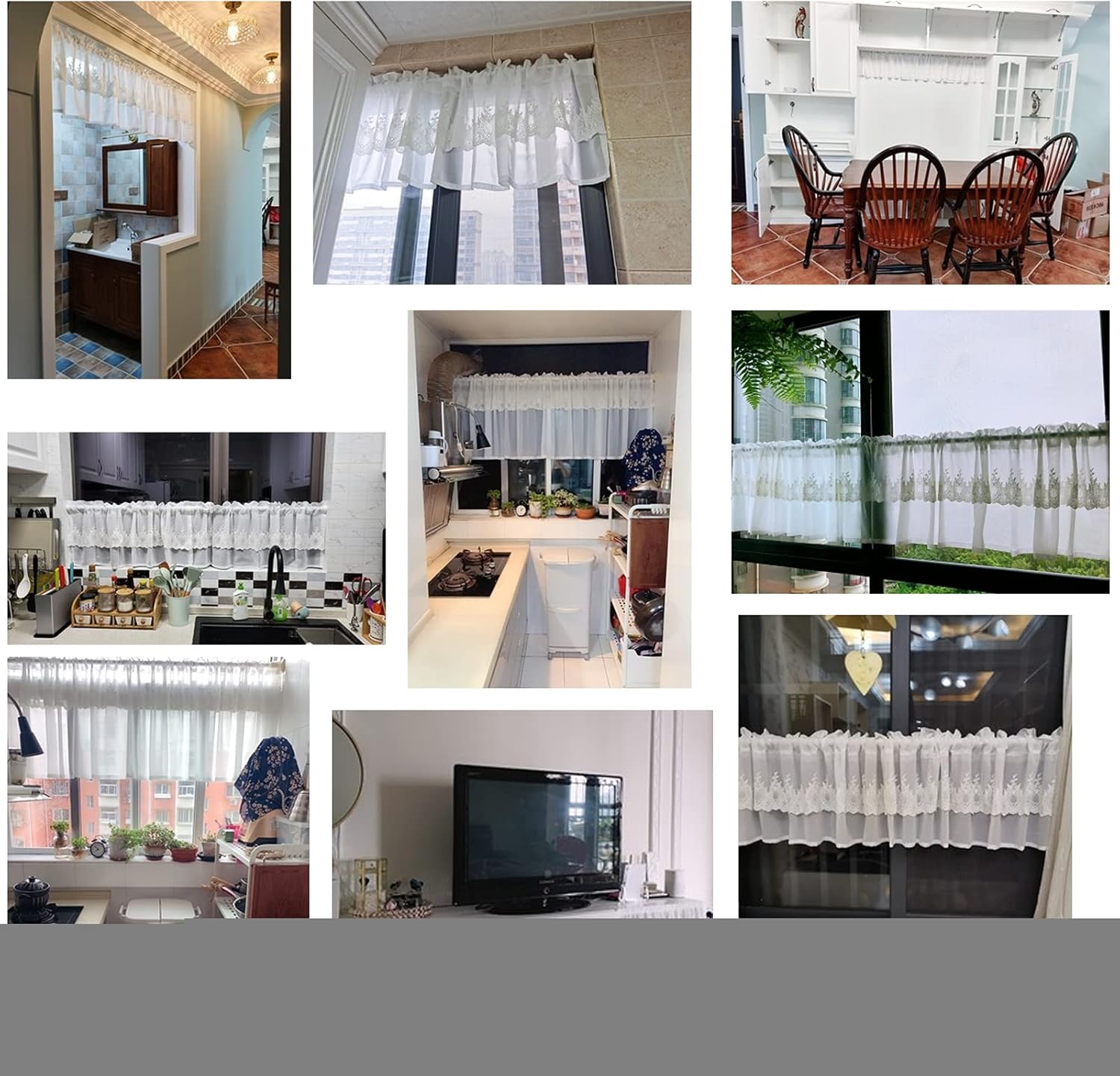 LUNEZY Kitchen Curtain,Rod Pocket Jacquard Lace Window Curtains Valance,Small Cafe Bistro Curtain Country Style,Double Layer Window Treatment for Bedroom Kitchen Bookshelf Wardrobe,Transl