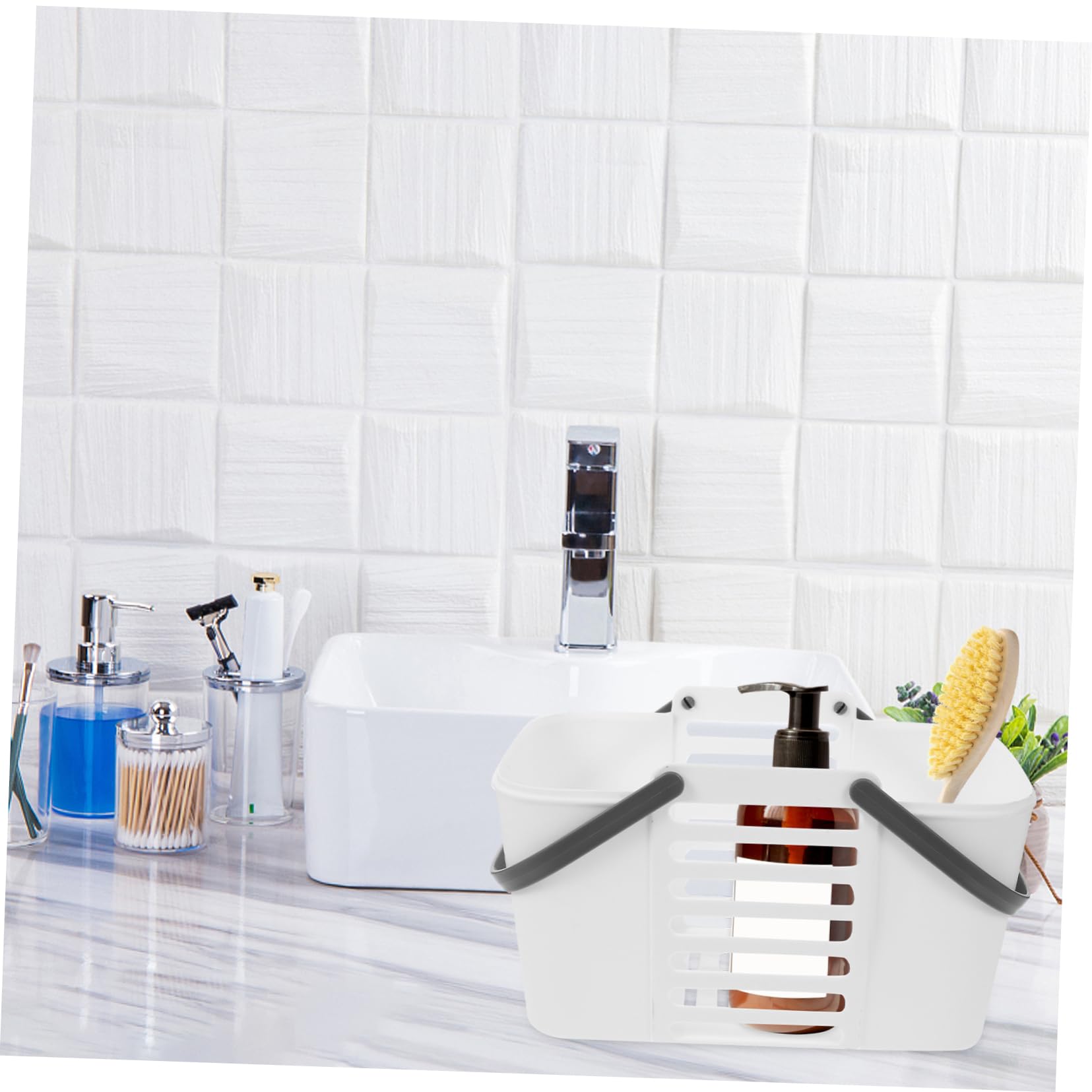 Cesta de Ducha Portátil de Color Blanco Pp 2 Piezas Gran Capacidad | Diseño Ventilado y Drenante, Resistente al Desgaste y Rotura, para Dormitorio y Hogar