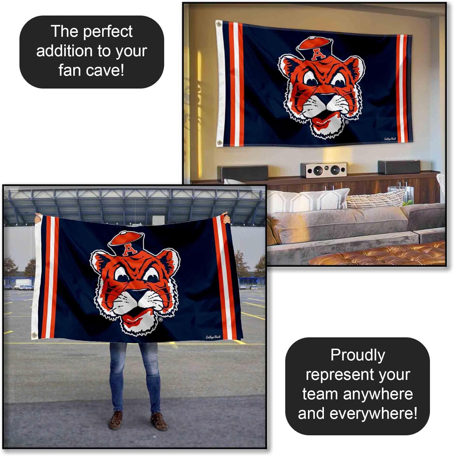 College Flags & Banners Co. Auburn Vintage Retro Throwback 3x5 Banner Flag