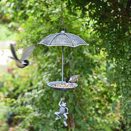 Miniatura 2 de Sungmor Comedero decorativo colgante para pájaros, estación de alimentación de pájaros silvestres, baño de hierro fundido para pájaros, diseño único